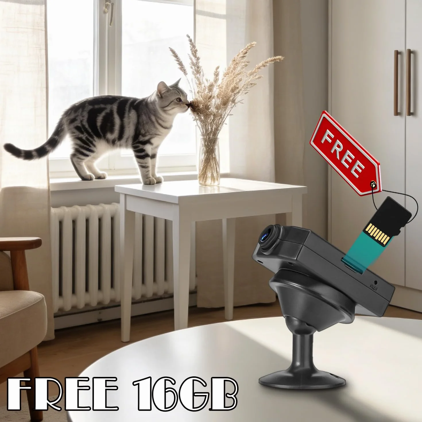 OTADUG Caméra Espion, Caméra de Surveillance 1080P avec Loop Recording, Détection de Mouvement, Grand Angle 120, 3 Heures, avec Une Carte, Pas Besoin de Wi-FI