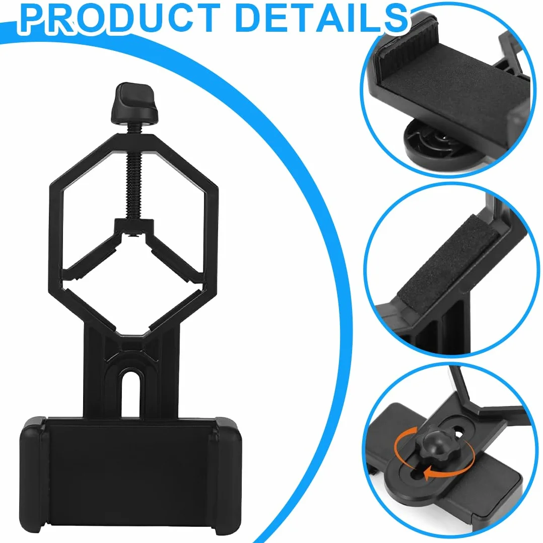 Smartphone Adaptateur Universel Digiscoping Adapter Rotatif 360° pour Jumelles, Monoculaire, Trépied, Microscope et Télescope Astronomique, pour iPhone, Samsung, Moto