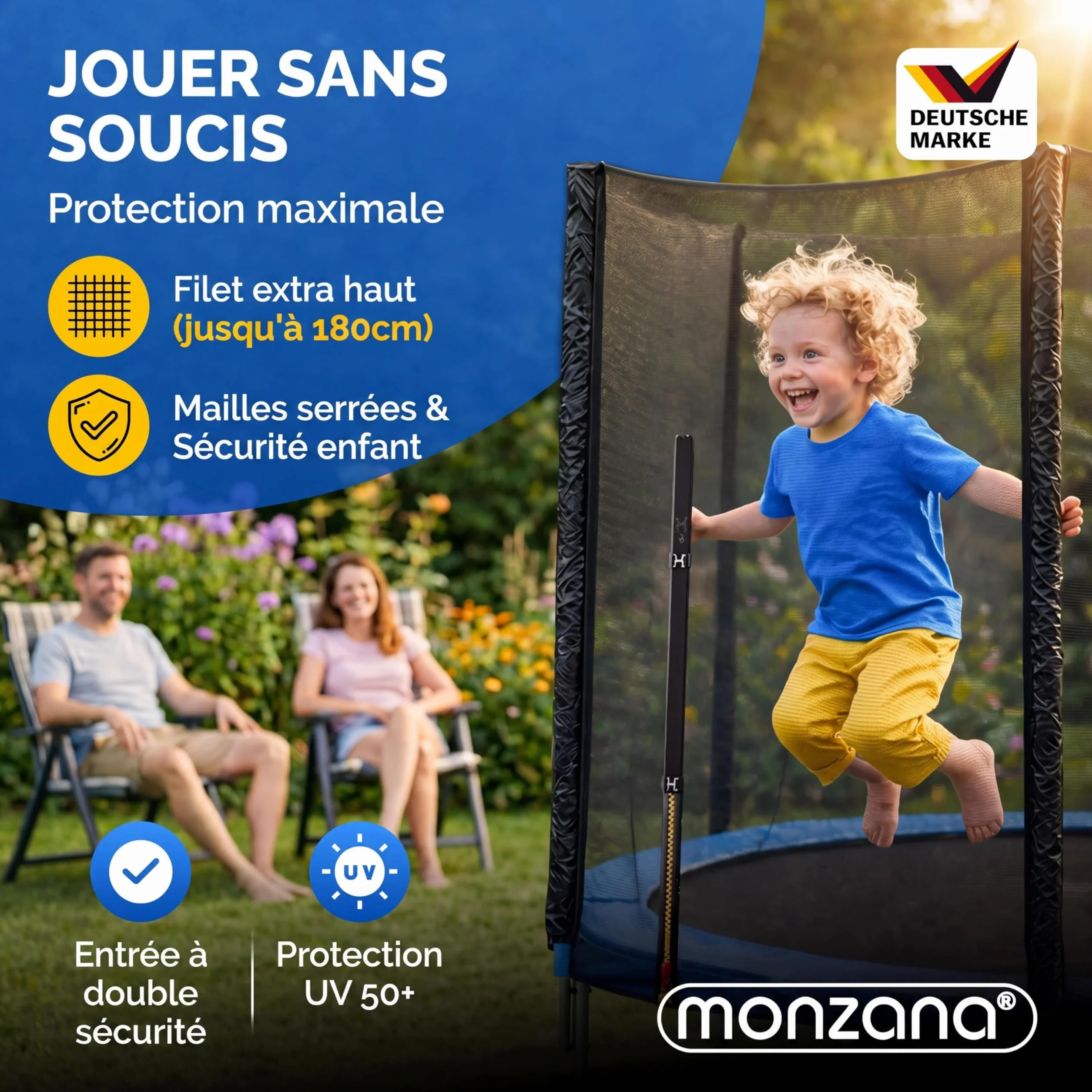 Monzana Filet de sécurité pour Trampoline résistant Rond entrée zippée refermable