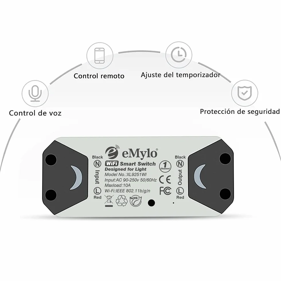 eMylo Commutateur WiFi intelligent Interrupteur d'éclairage WiFi universel Smart Home DIY Module de relais sans fil Télécommande Minuterie Commande vocale avec Alexa, Google Home Via Android IOS 2PCS