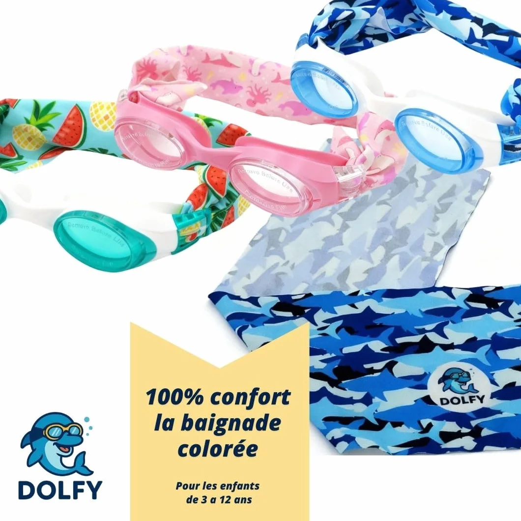 DOLFY Lunettes Piscine Enfant Fille Garçon 3-12 Ans Anti-Buée Étanches Protection UV