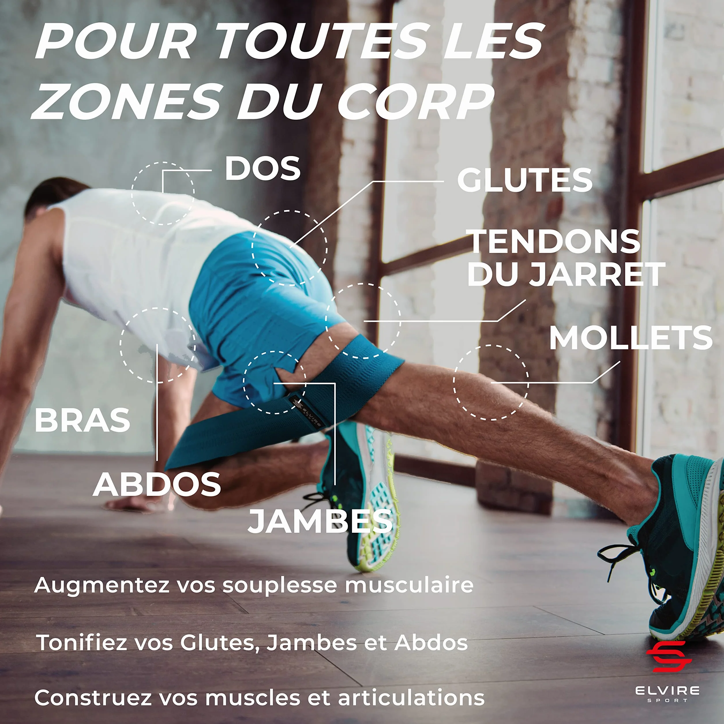 ELVIRE SPORT Bande Élastique Musculation Femme et Homme, Lot de 3, Résistance Fitness en Tissu Yoga Pilates Crossfit