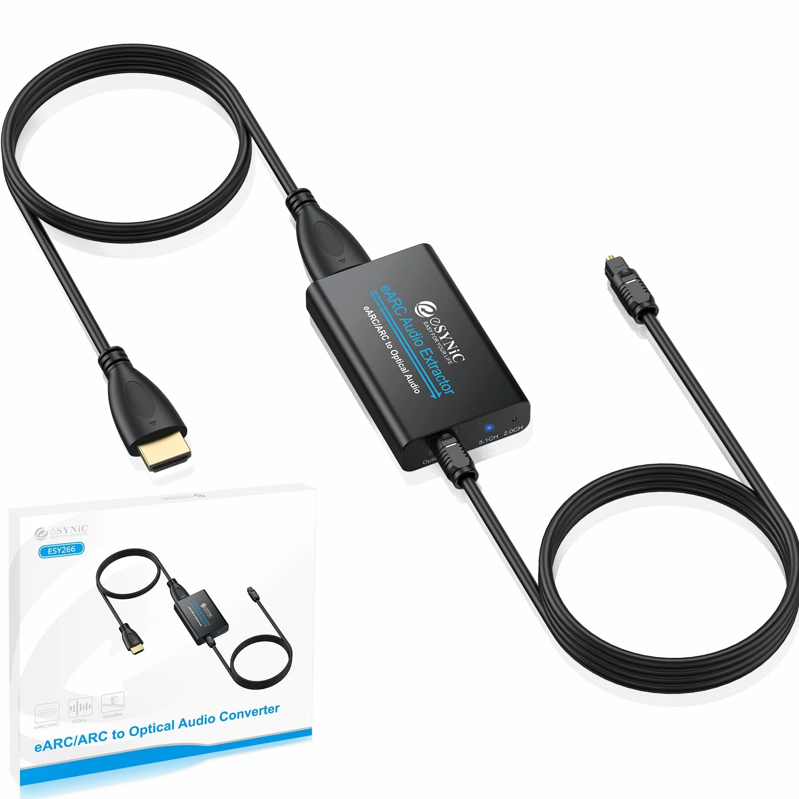 eSynic eARC ARC Audio Extracteur Convertisseur Audio eARC HDMI à Optique Support 24bit/192KHz Format Audio PCM 2,0/Dolby 5,1/DTS 5,1 Adaptateur Arc Hdmi pour HDTV à Barre de Son Casque Home Cinéma