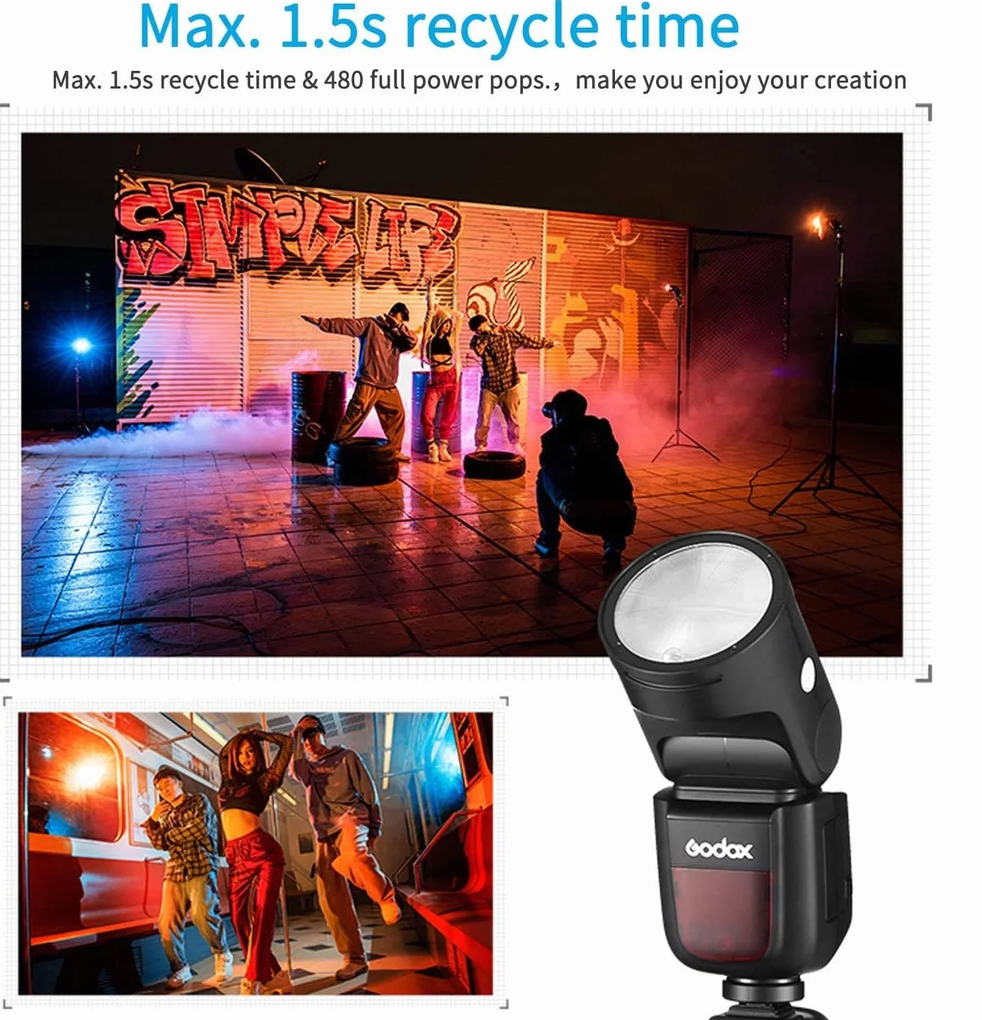 Godox V1-S Flash de Tête Ronde 2.4G sans Fil TTL 1/8000 HSS Batterie li-ION de 2600mAh Puissance de 76Ws Speedlite pour Sony Caméra
