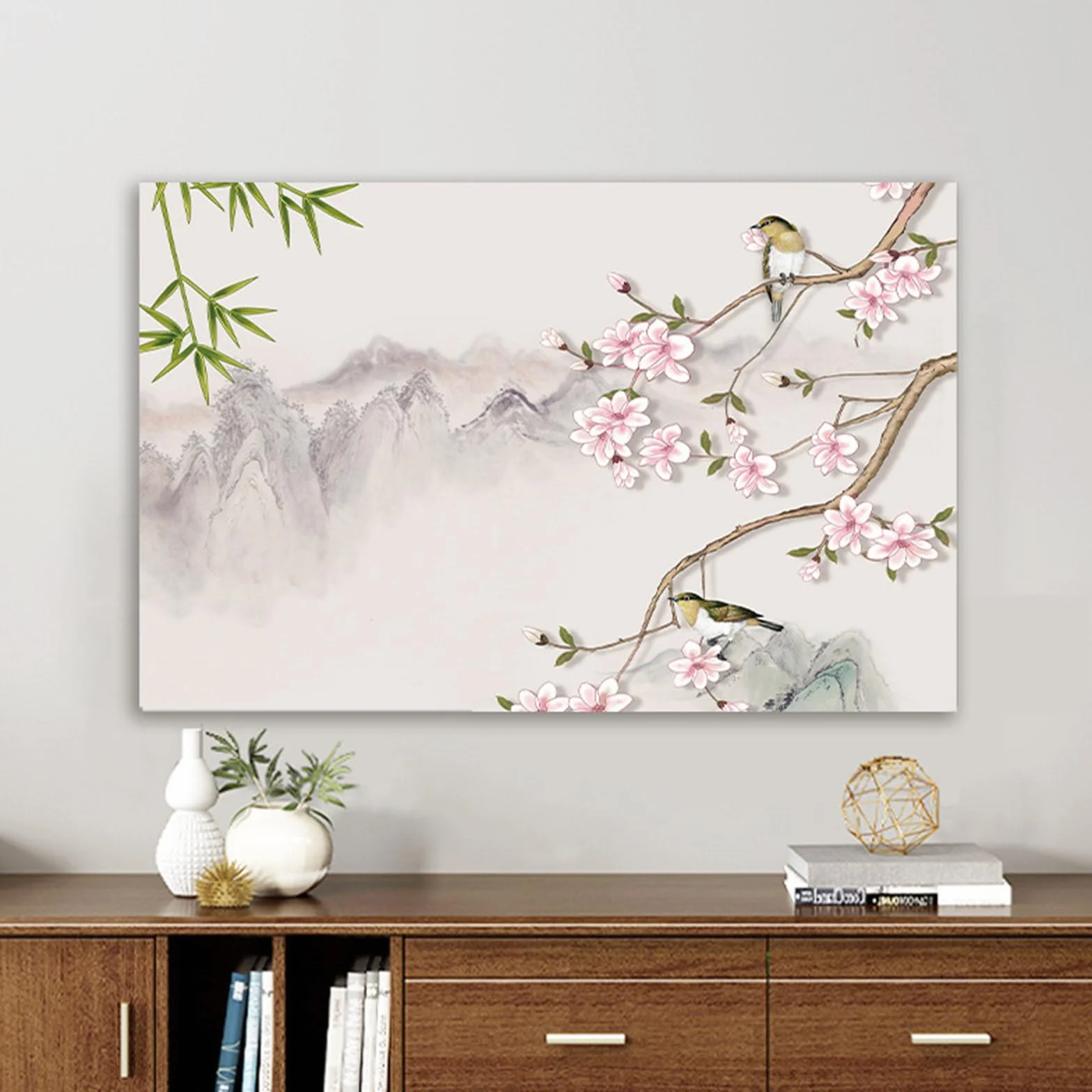 FANSU Housse de Télévision Anti-Poussière, Élastique Housse Écran TV Compatible avec 32 à 85" TV Protection d'Écran Télévision, Fleurs Rétro Couverture de PC Protection (Sakura,46-50 pouces)