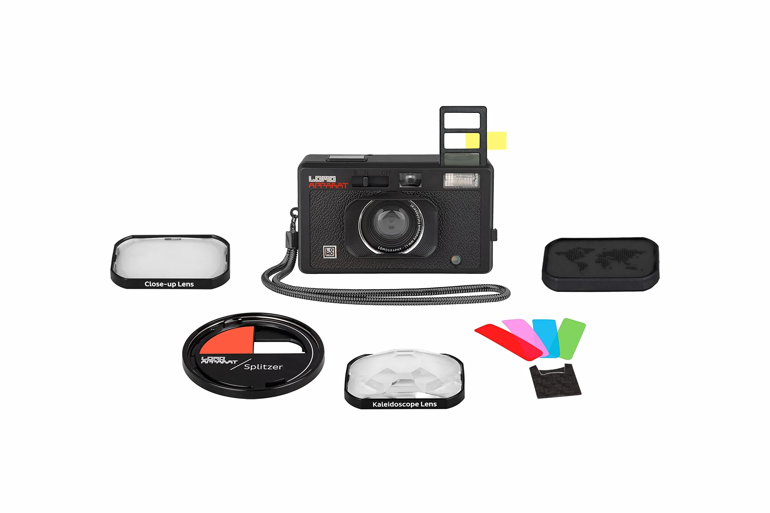 Lomography LomoApparat Appareil photo grand angle 35 mm, flash et filtres couleur intégrés, objectif kaléidoscope, objectif gros plan, splitzer, exposition multiple, longue exposition
