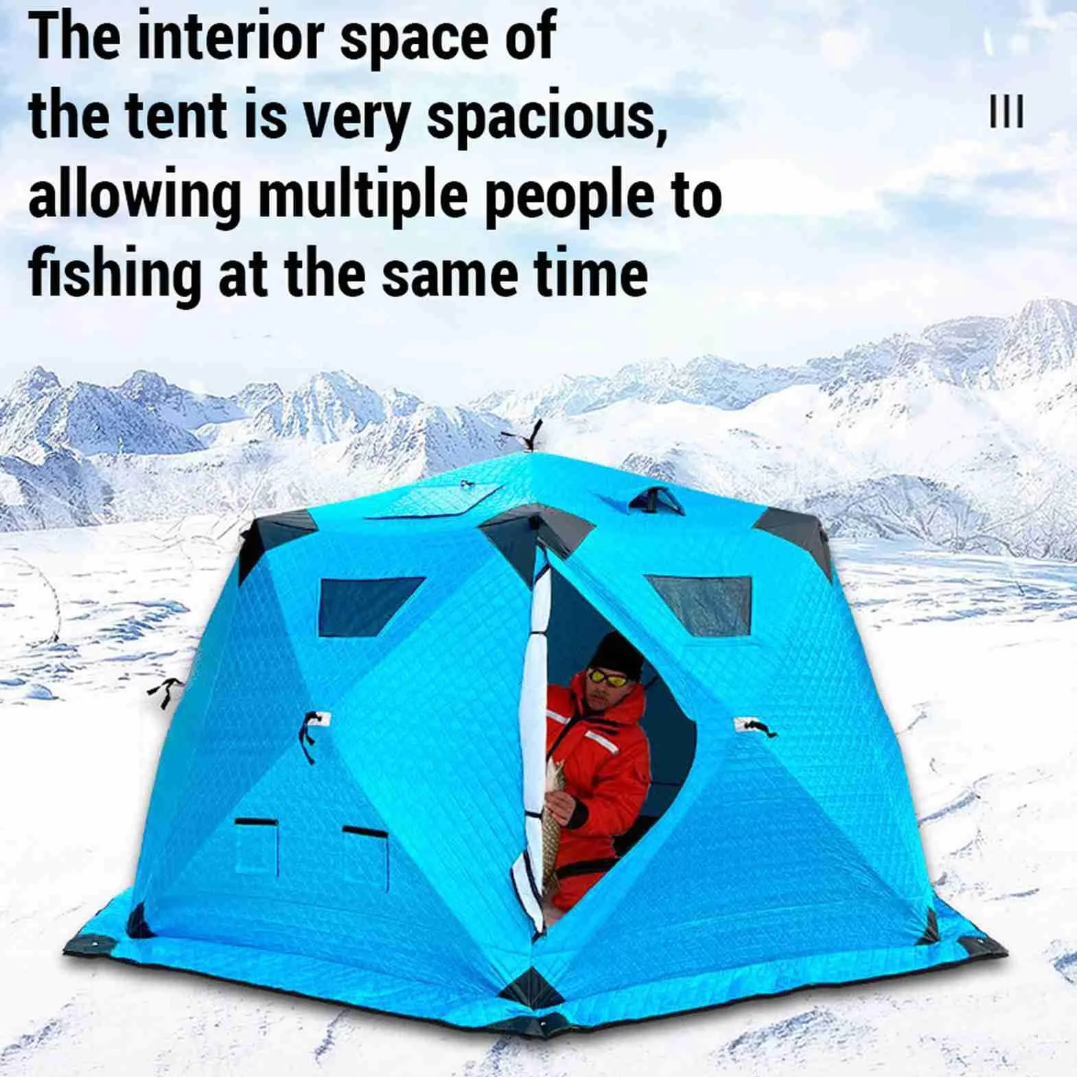 Tente de pêche sur glace design squelette épais double porte double trous de ventilation