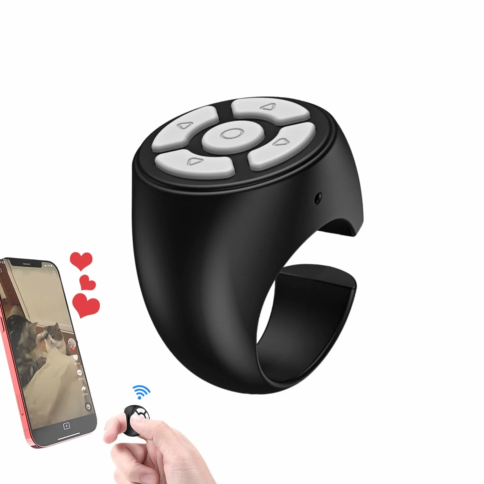 Bague de défilement TIK Tok - Bague de télécommande - Contrôleur de téléphone Portable - Matériau Mat - Noir