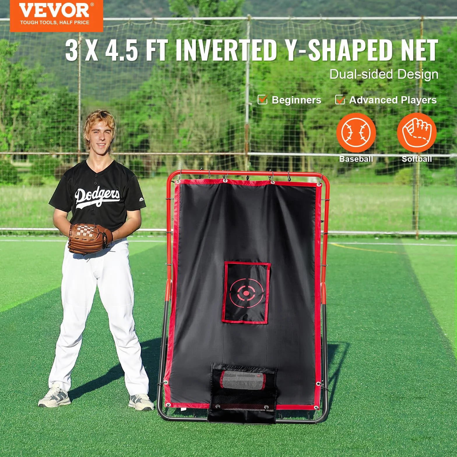 VEVOR Filet de rebond baseball softball 914 x 1372 mm 2 en 1 entraîneur lanceur pratique terrain lancer