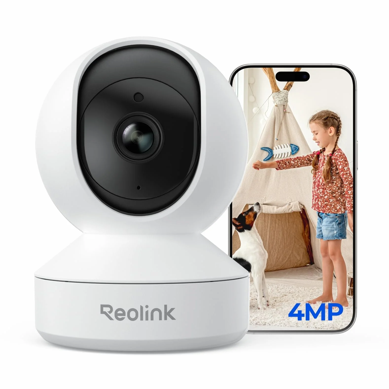 Reolink 4MP Interieur Caméra Surveillance WiFi – Vue à 360°, Suivi Automatique, Détection IA (Personne/Animal/Pleurs), Audio Bidirectionnel, Vision Nocturne, Mode Privé, sans Abonnement – ​​E1