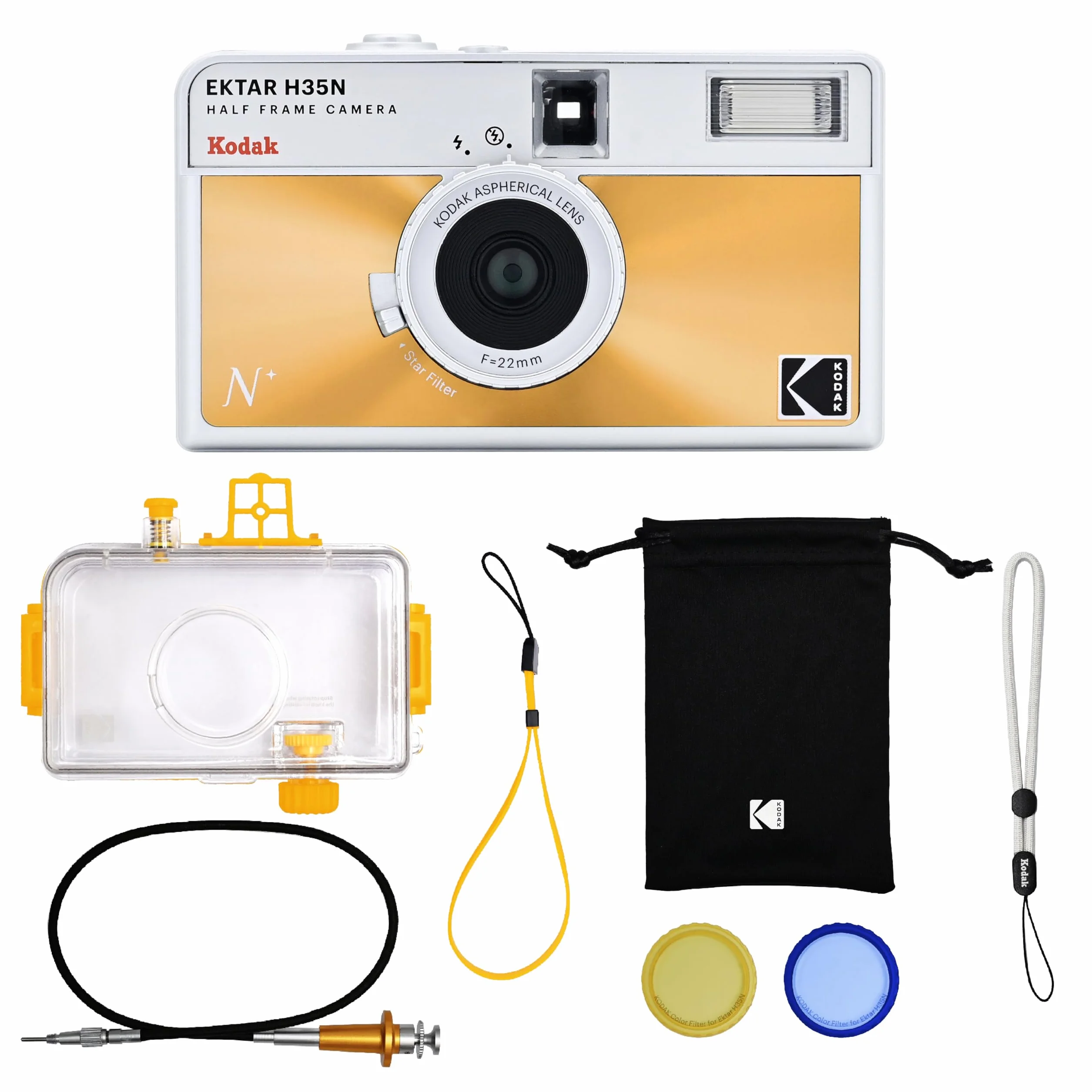KODAK EKTAR H35N Kit Premium Appareil Photo Demi-Cadre, 35 mm, réutilisable, sans Mise au Point, Fonction Ampoule, Filtre étoile intégré, Objectif amélioré (Film et Pile AAA Non Inclus) (orange glacé)