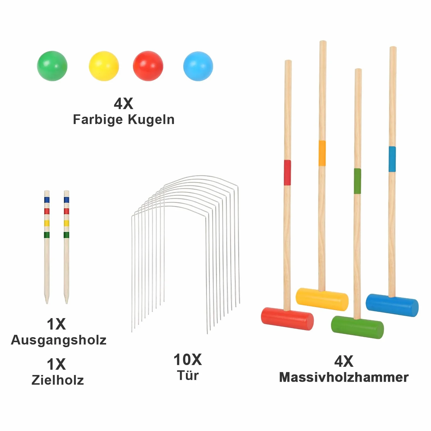 Jeu de Croquet Ensemble 2-4 Joueurs Jouets en Bois Enfants Adultes Jardin Plein air