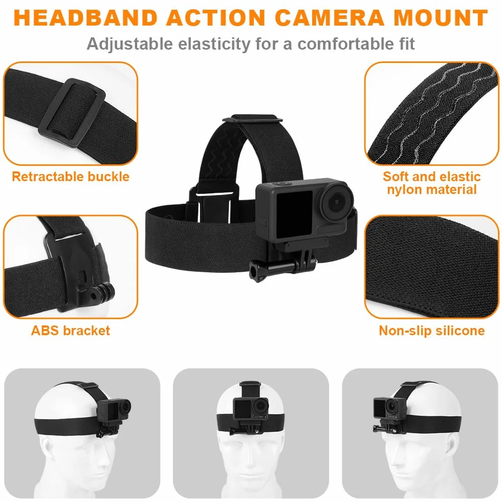 Kit d'accessoires de Sangle de Poitrine, Compris Fixation Bandeau y Fixation pour Sangle de Poitrine pour GoPro Hero 13 12 11 10 9 8 7 Max Mini/Insta360 X5 X4/DJI OSMO Action 5 Pro 4 3
