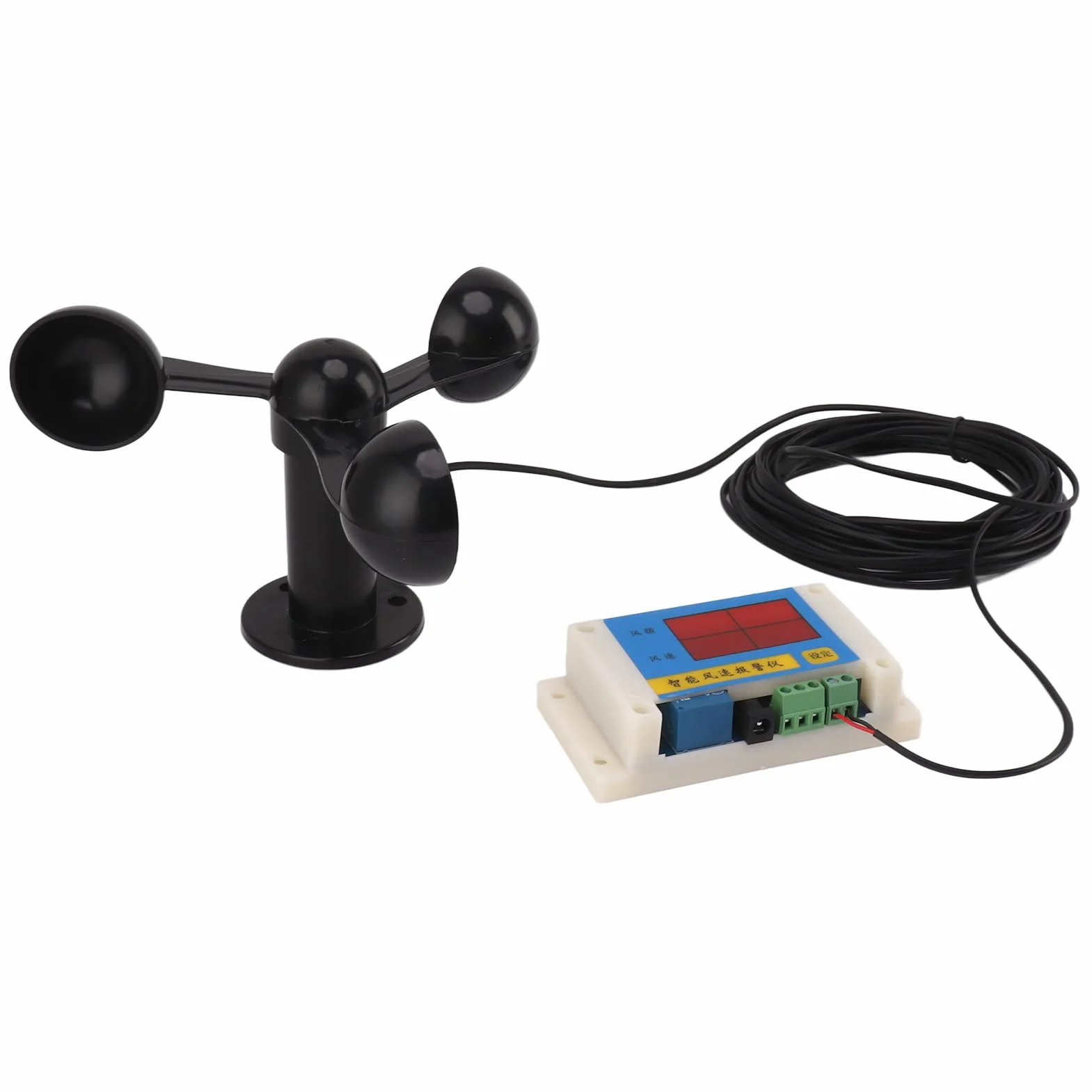 Anémomètre de Grue de Tour 3 Tassemètre de Vitesse du Vent avec Alarme 360° USB 5V Haute Précision 2-12 Niveaux Réglable