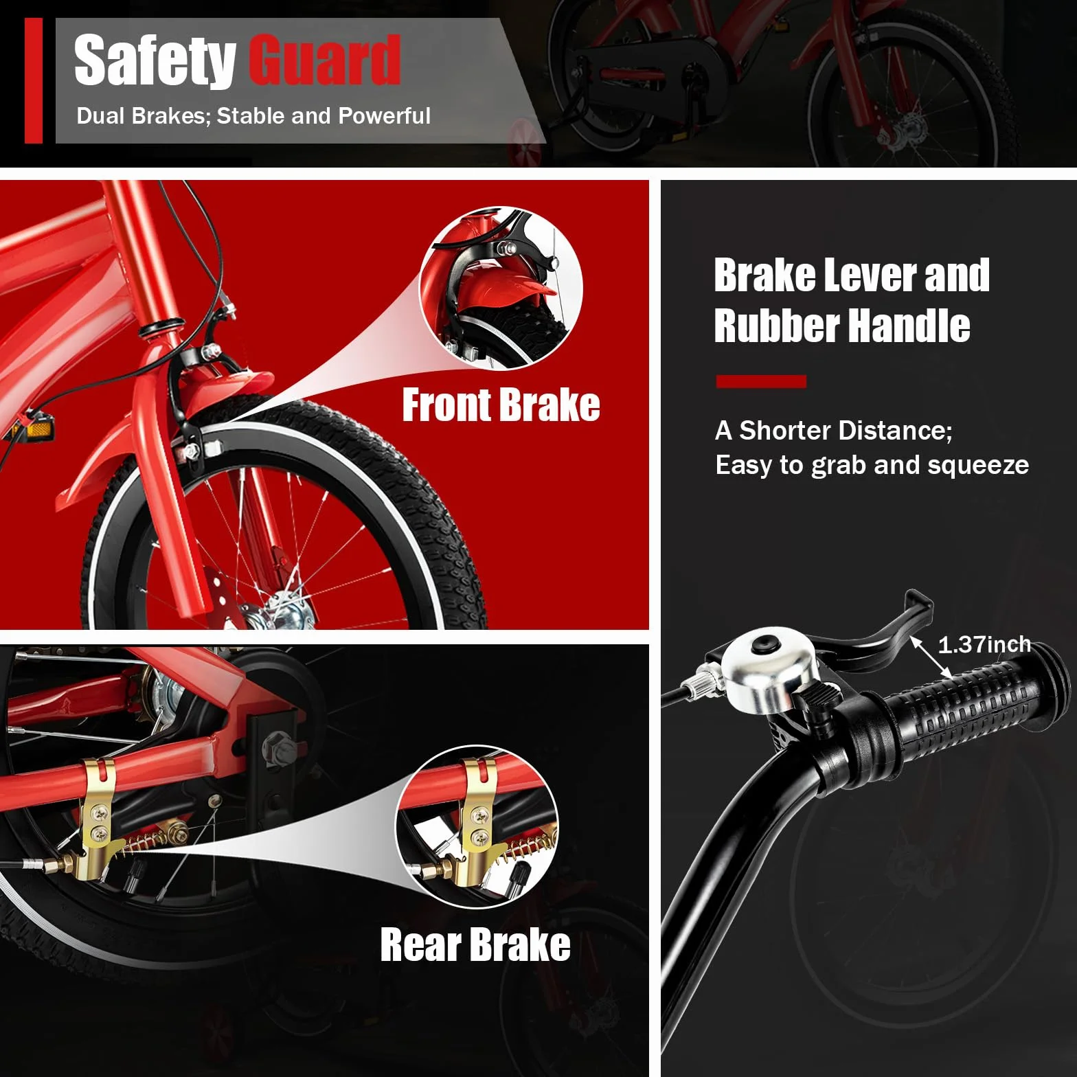 Vélo enfant 14 pouces roues stabilisatrices double freinage réglable hauteur 3 ans