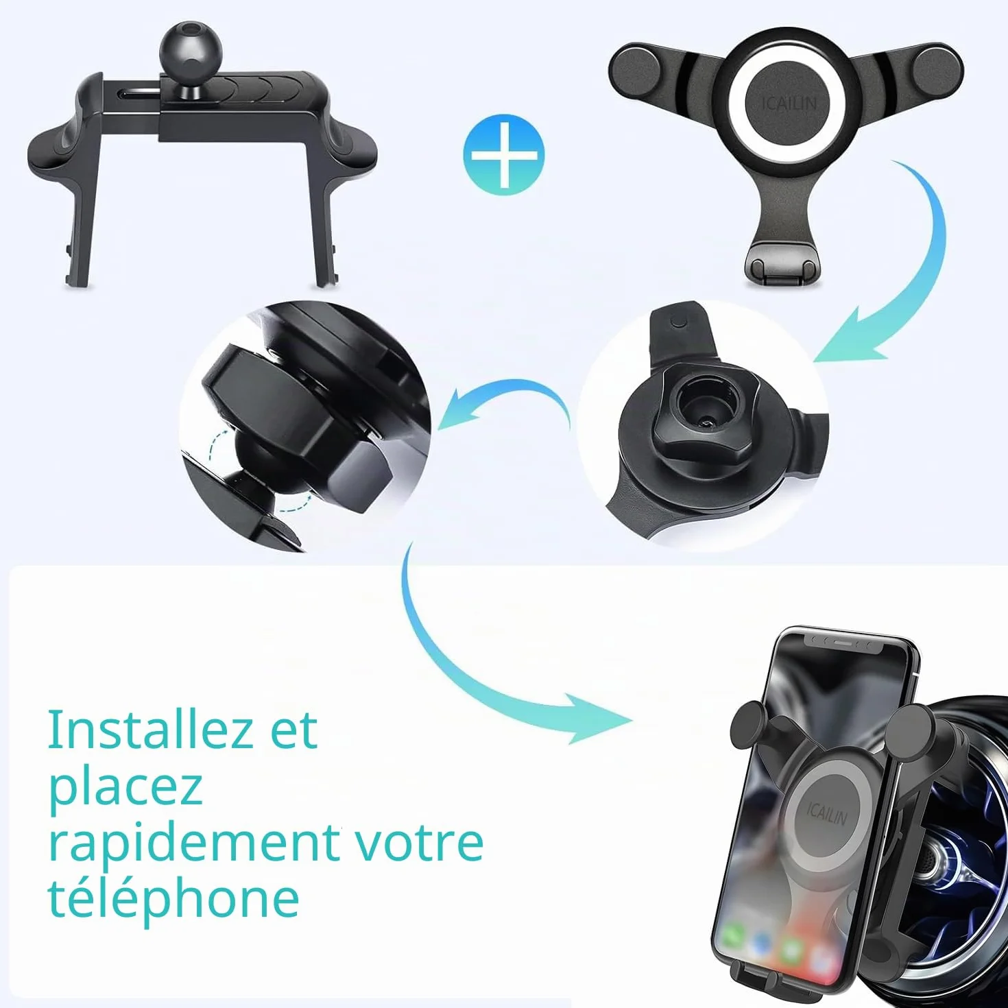 ICAILIN Support Telephone Voiture, Support à Grille d'Aération avec Rotation Support téléphone Voiture Mercedes
