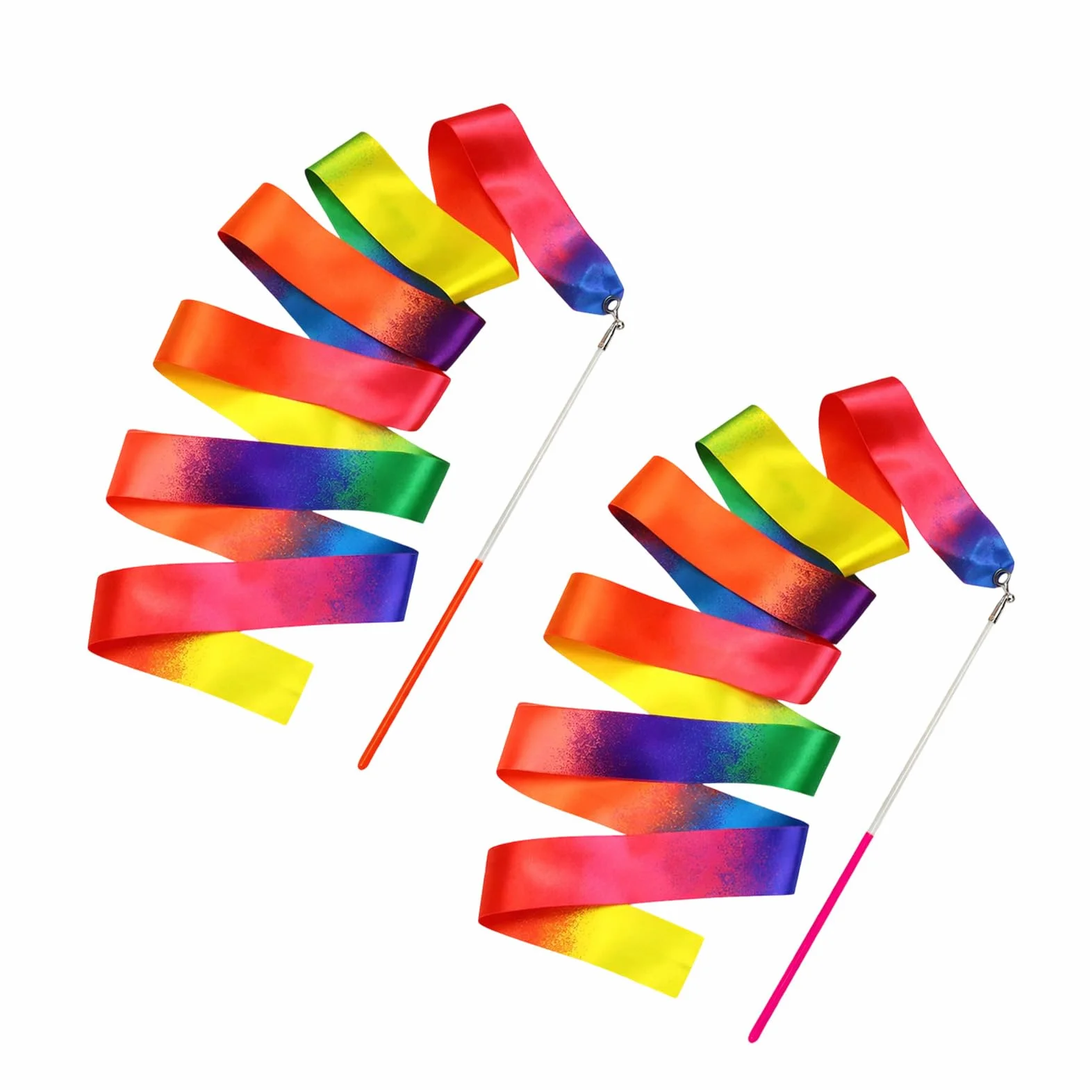 Ruban Gymnastique Rythmique 2M Nylon Durable avec Bâton 29cm, Set de 2 Pièces Multicolores