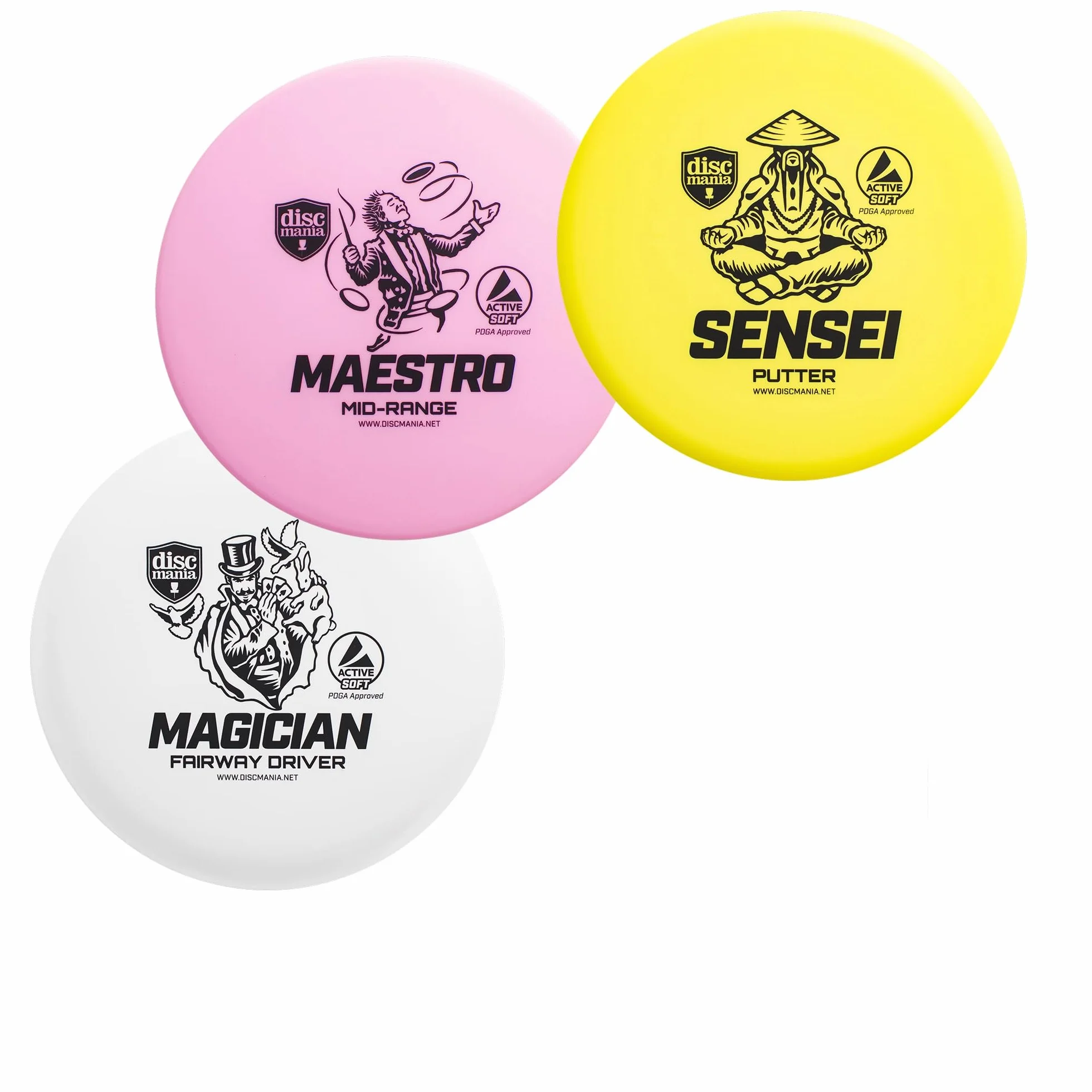 Discmania Active 3-Disc Soft Set Golf, Blanc, Jaune, Rose, One Size