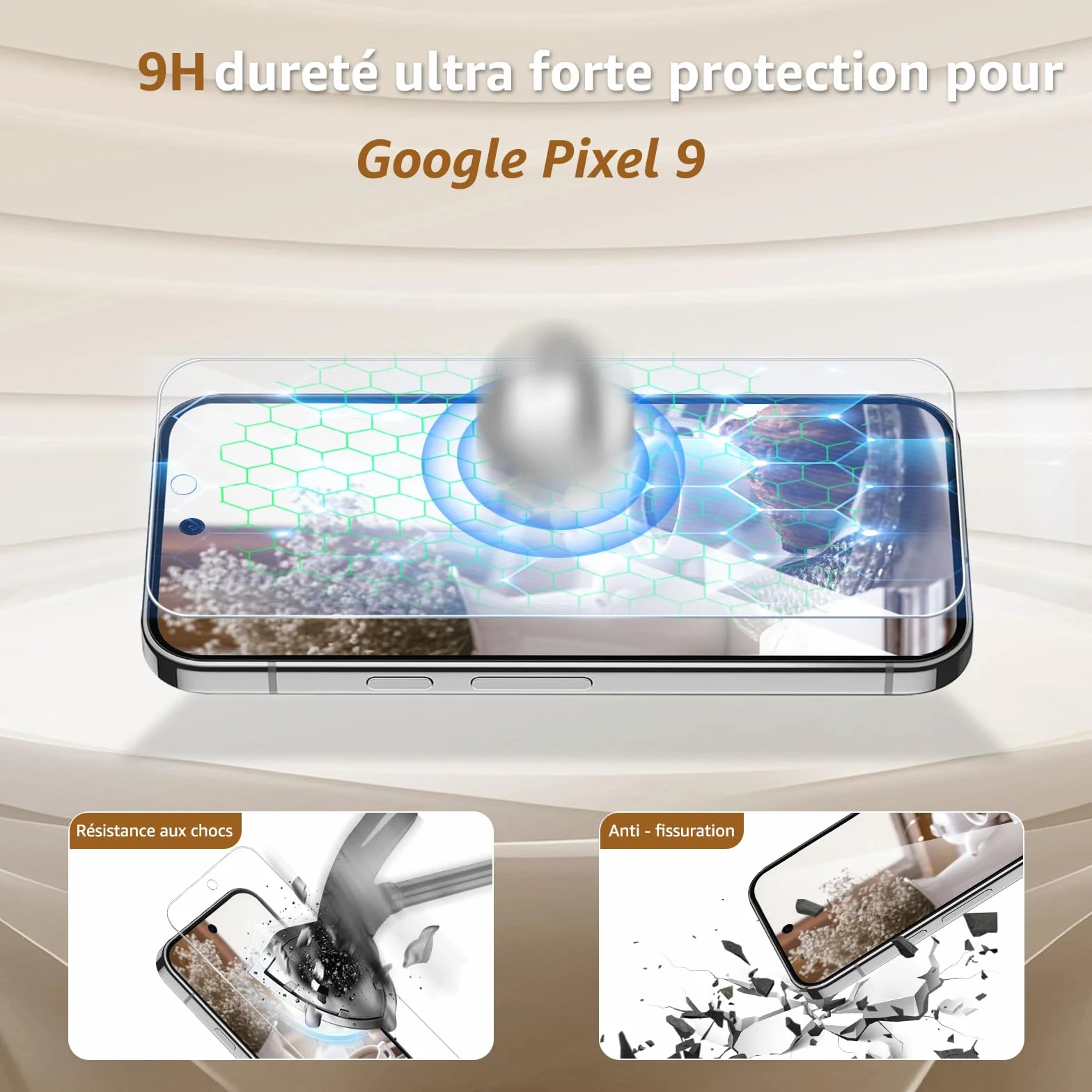 Cable Leader Verre Trempé pour Google Pixel 9 5G, pas de bulles protection écran, Dureté 9H, Couverture 2.5D, Anti-huile, Sensible au Toucher, 0.33mm Transparent HD Pixel 9 vitre protection-2 pièces