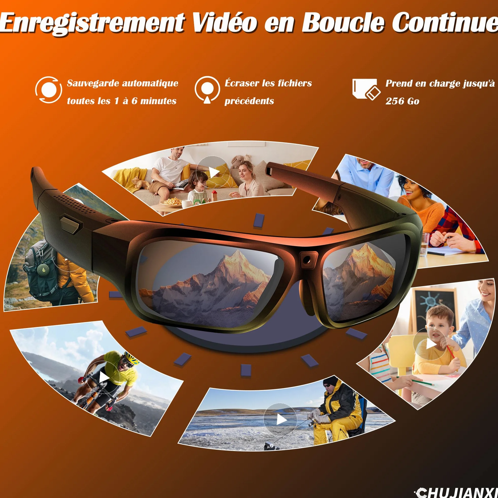 Lunettes avec Caméra 4K, Innovantes High-Tech Lunettes Camera de Sport pour l'extérieur, Lunettes de Soleil Vidéo avec Protection UV400, Support Photo/Vidéo, Opération à une Touche