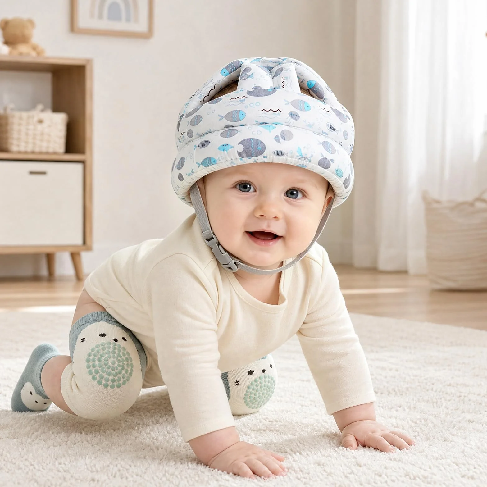 Solivive Casque Bébé Antichoc Protection, Anti Choc pour Bébé avec Longueur Réglable, Chaussettes Antidérapantes et Genouillères