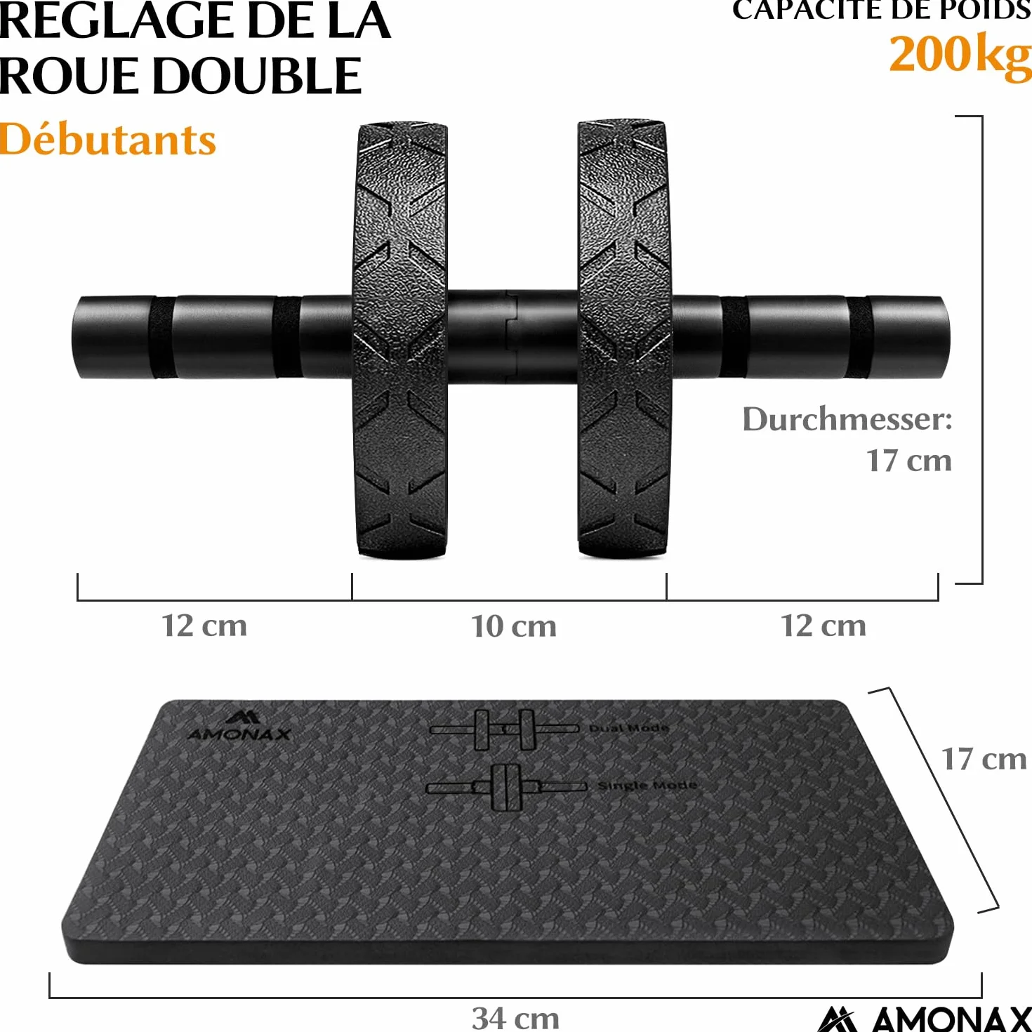 Amonax Roue Abdominale Convertible, Ab Roller Wheel, Roulette Abdominaux Exercice