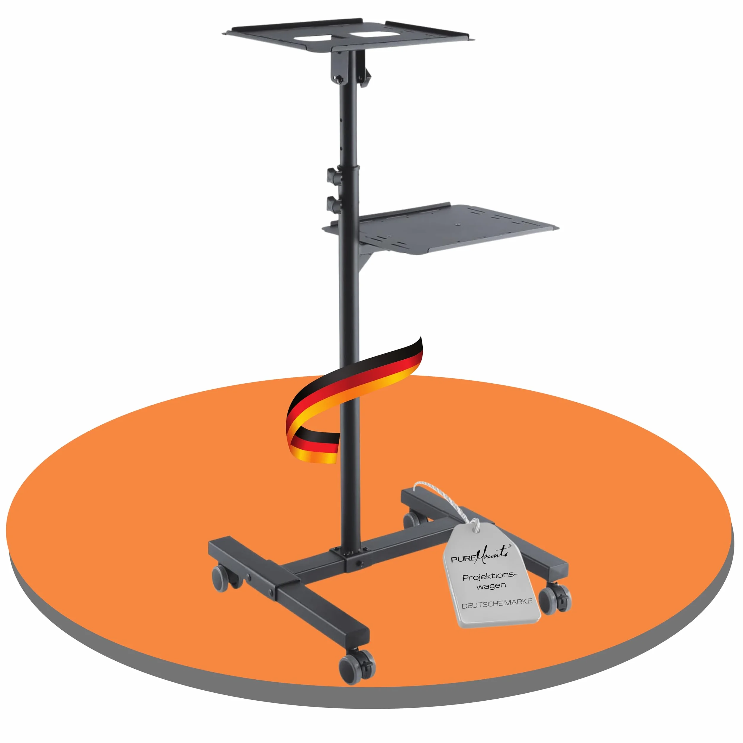 PureMounts PM-PCART-10 Chariot de Projection inclinable réglable 950-1450 mm, roulettes verrouillables, charge 10 kg, Noir