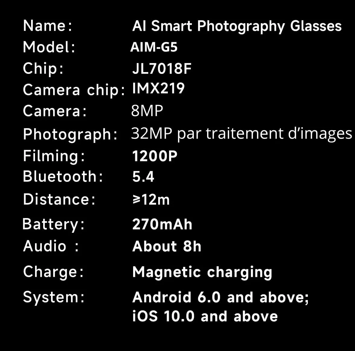 Générique 2026 Lunettes Smartglasses AI Caméra Full HD 290mAh Haute AutonomieProtection UV, Bluetooth, Musique, Traduction
