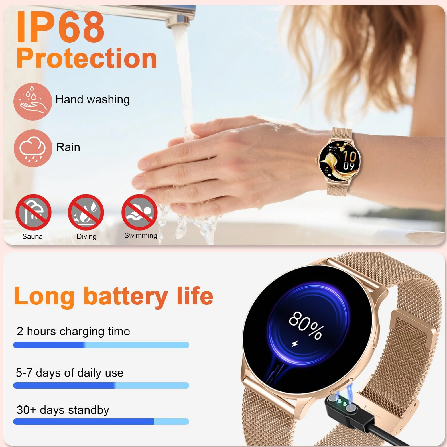 Montre Connectée Femme Appel Bluetooth 1.32" Smartwatch Fréquence Cardiaque SpO2 Sommeil 120+ Modes Sport IP68 Étanche Fitness Podomètre Compatible Android iOS