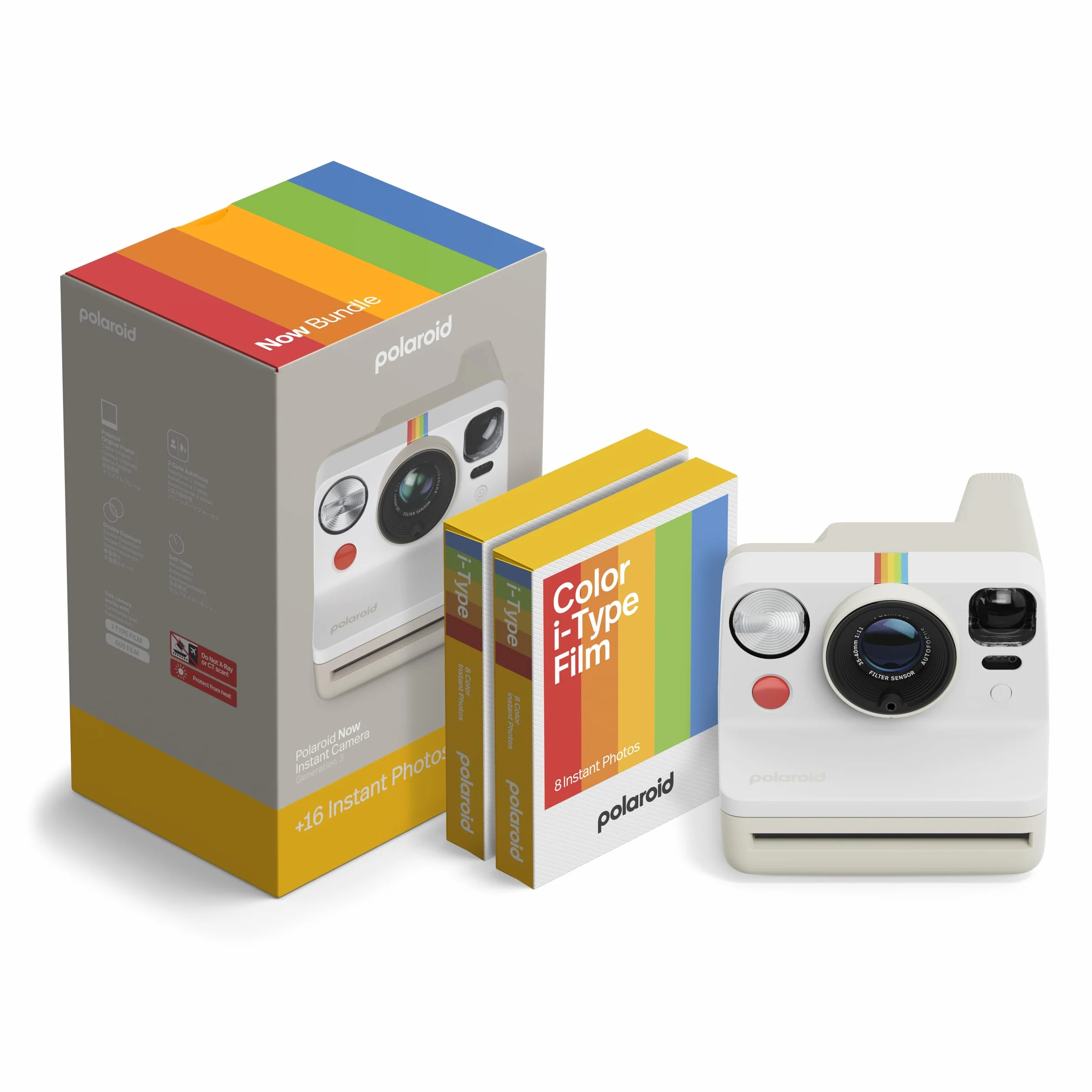 Polaroid Now Gen3 - Pebble White + Color Film Bundle (16 Photos)