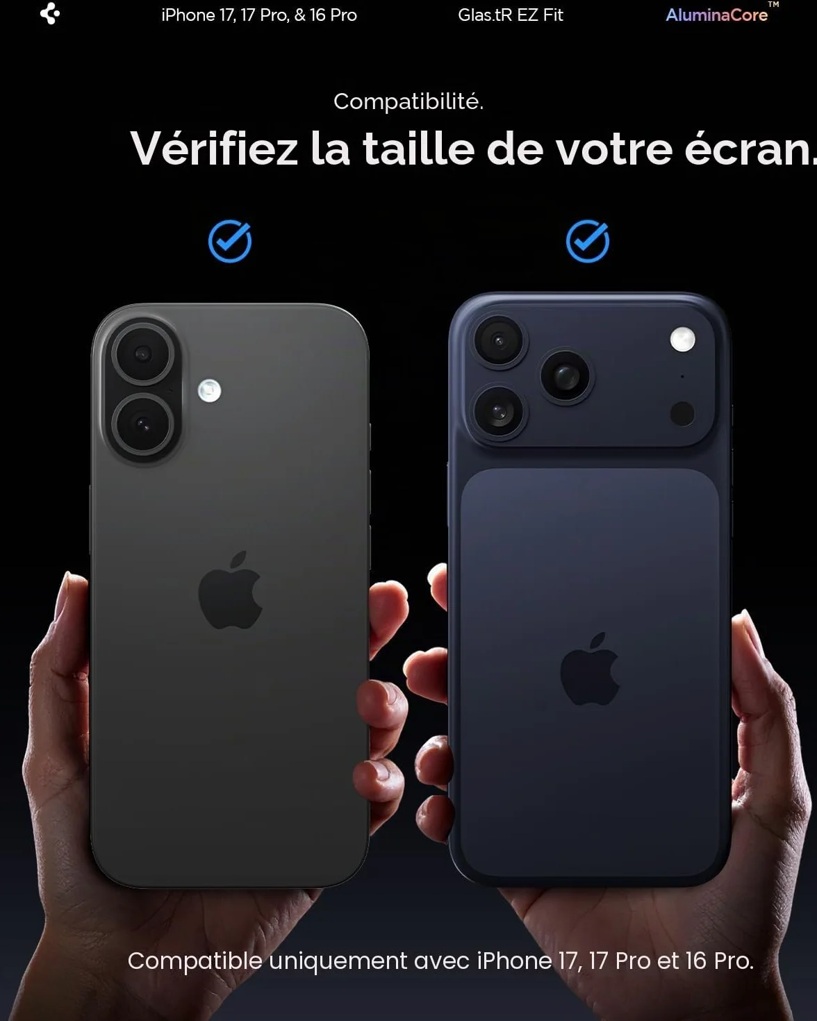 Spigen Glas.tR EZ Fit Verre Trempé pour iPhone 17, iPhone 17 Pro, iPhone 16 Pro, 2 Pièces, Installation Facile, Dureté 9H, Résistant aux Rayures, Protection écran
