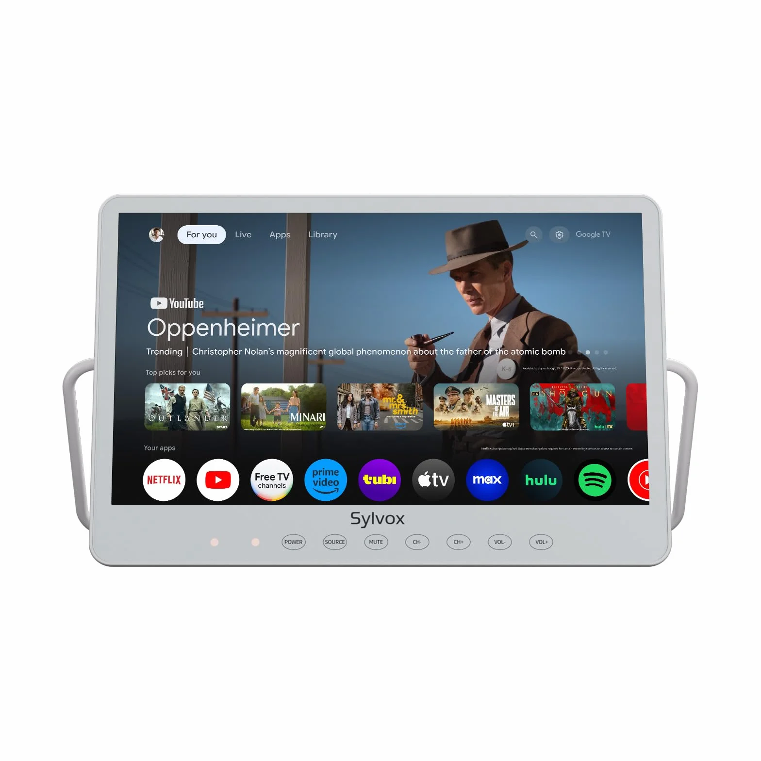 SYLVOX 15,6 Pouces Téléviseur Portable, Smart Google TV IP66 Étanche | Mini TV 1080P FHD Girevole 360°avec Poignée | DVB-C/T/T2/S2 | USB/HDMI -10000mAh (4-6 Heures) pour Camping, Chambre, Cuisine