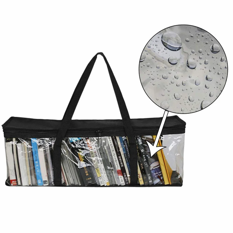 61x14x22cm Sacs de Rangement en Tissu Oxford PVC, Étui Transparent Grande Capacité avec Poignées Renforcées, Organisateur Portable pour Transport CD DVD Jeux Vidéo Livres Albums