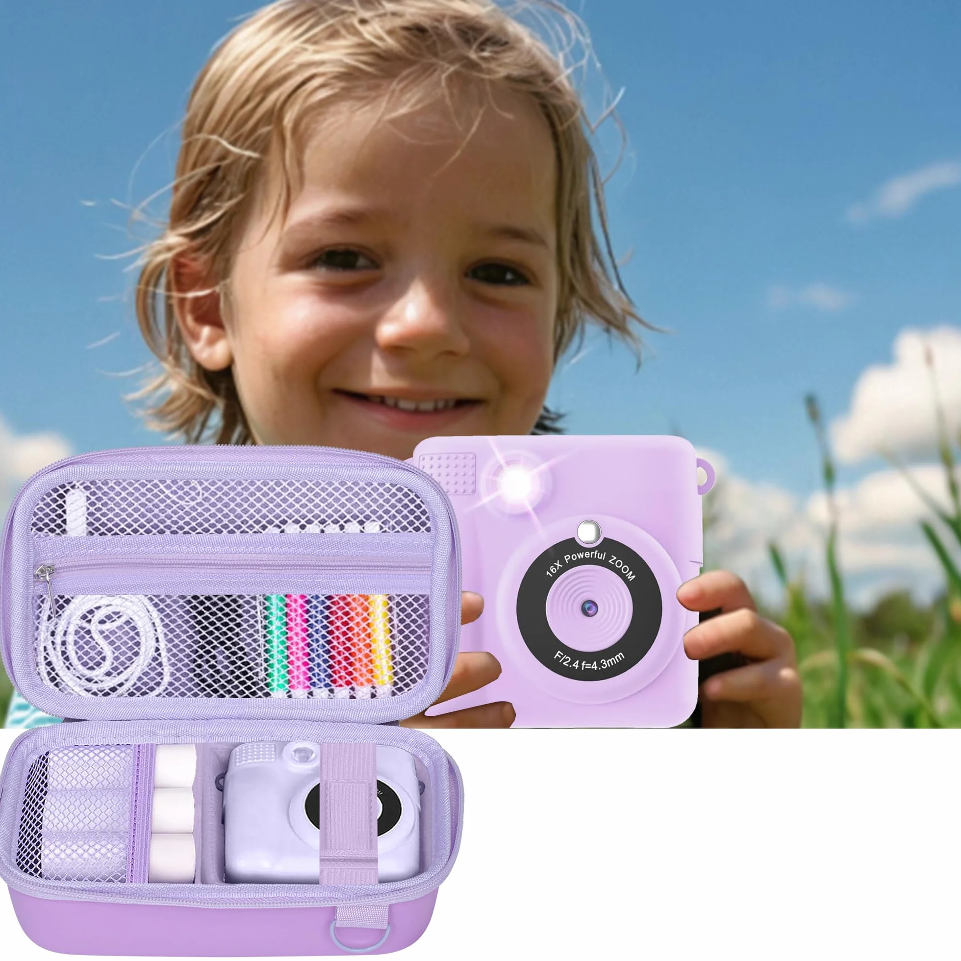Leayjeen Étui Appareil Photo Instantané Compatible avec ASTGMI/HiMont/TIATUA, avec Bandoulière et Dragonne(Étui Uniquement) Violet