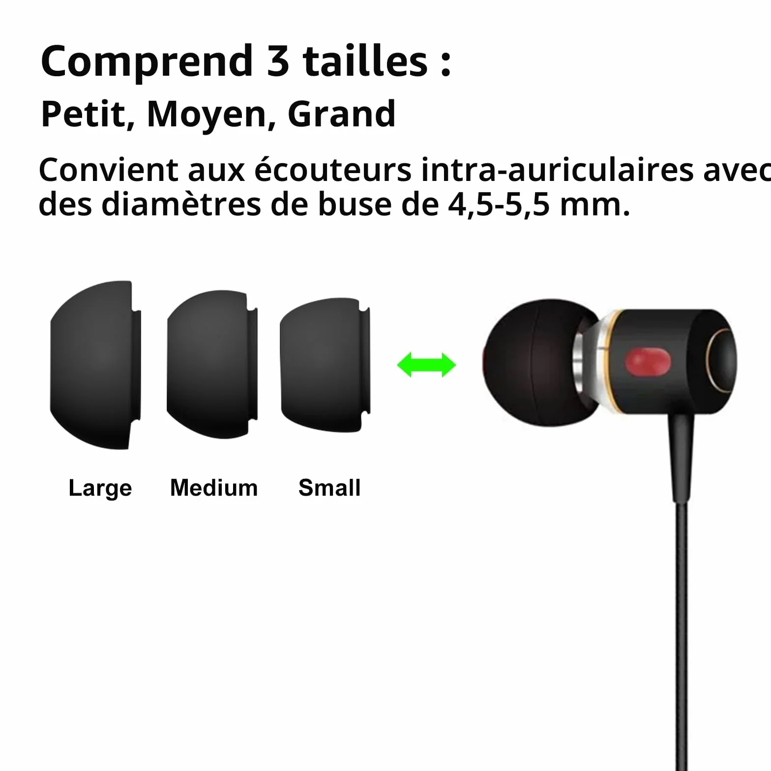 Embouts de Rechange en Silicone pour Écouteurs Intra-Auriculaires, 3 Tailles (S/M/L), 9 Paires