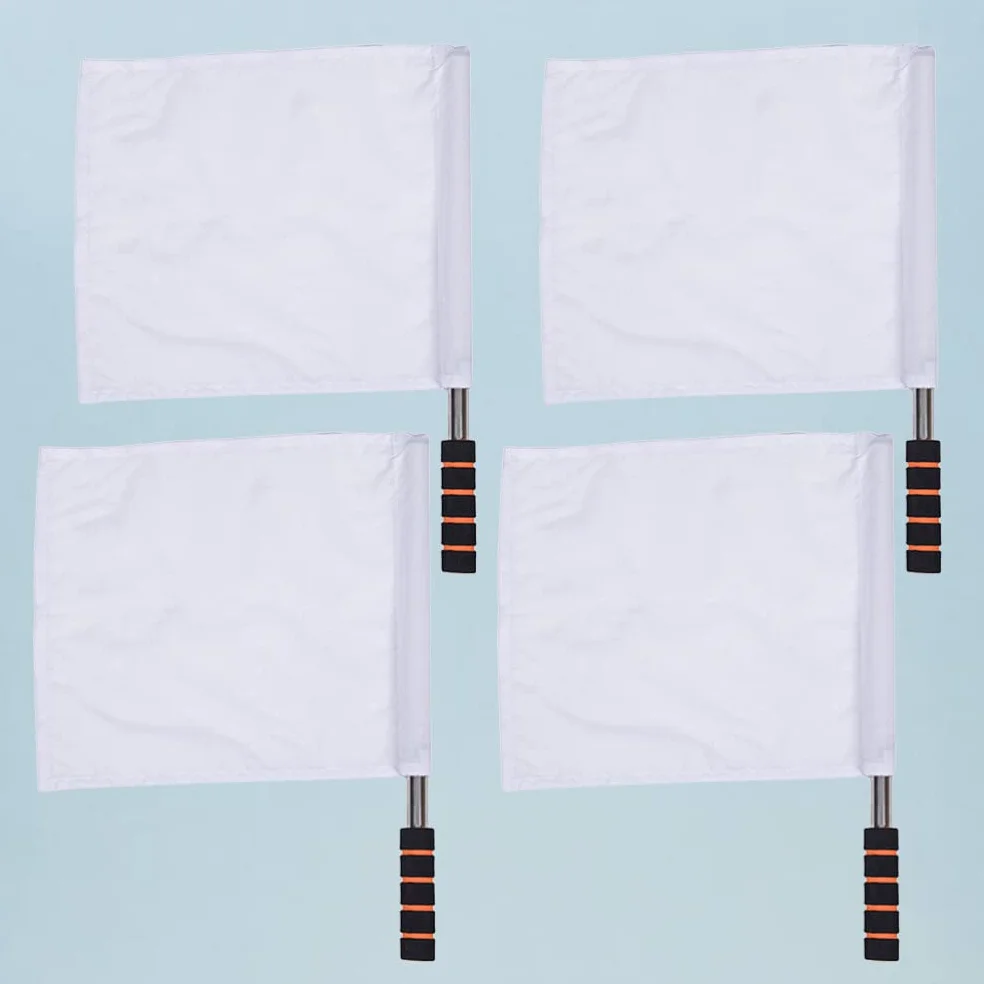 PRETYZOOM Drapeaux D'Arbitre Sportif 4Pcs Drapeau À Main Blanc Avec Poteau En Acier Inoxydable Pour Football Volley-Ball