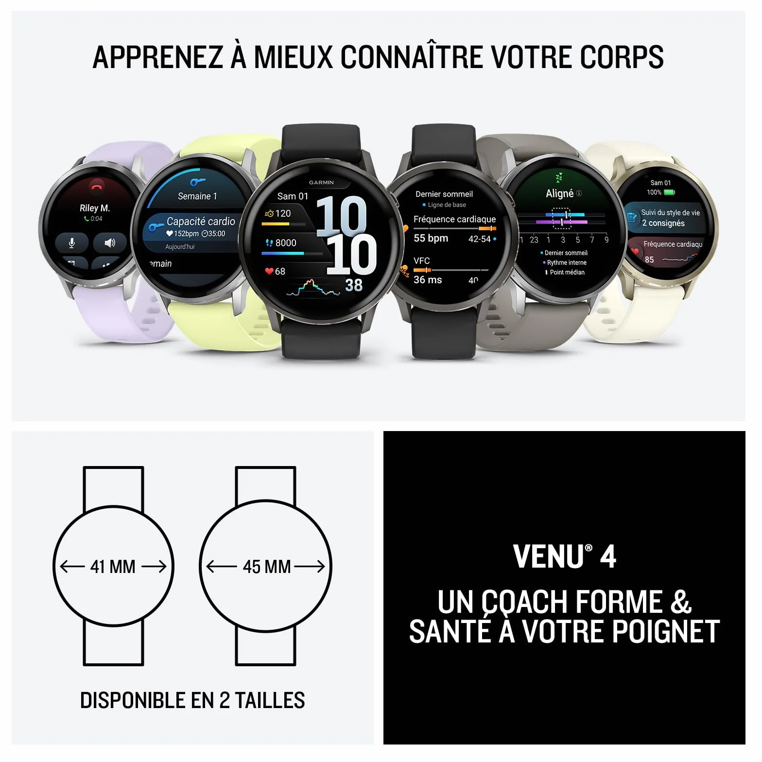 Garmin Venu 4 Montre GPS connectée forme et santé écran Ultra-Lumineux Lampe LED intégrée Beige Lunar Gold Bracelet Ivoire 41mm