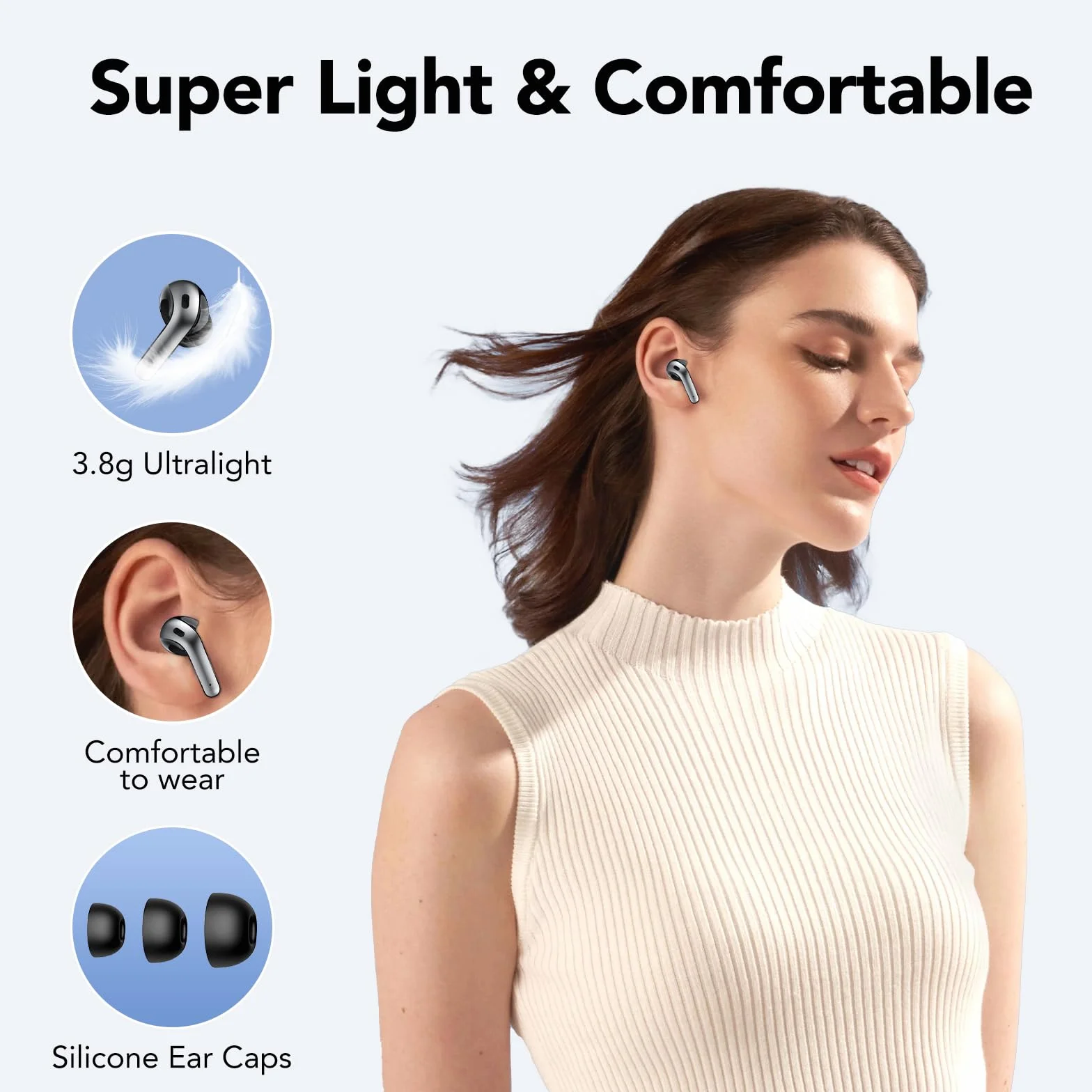 IKT Ecouteurs Bluetooth sans Fil, Écouteurs Bluetooth 5.3, 50 Heures Contrôle Tactile, 4 ENC Appel Réduction Antibruit Mic, Basses Profondes, Ajustement Confortable, IPX7 Étanche Casque（Noir）