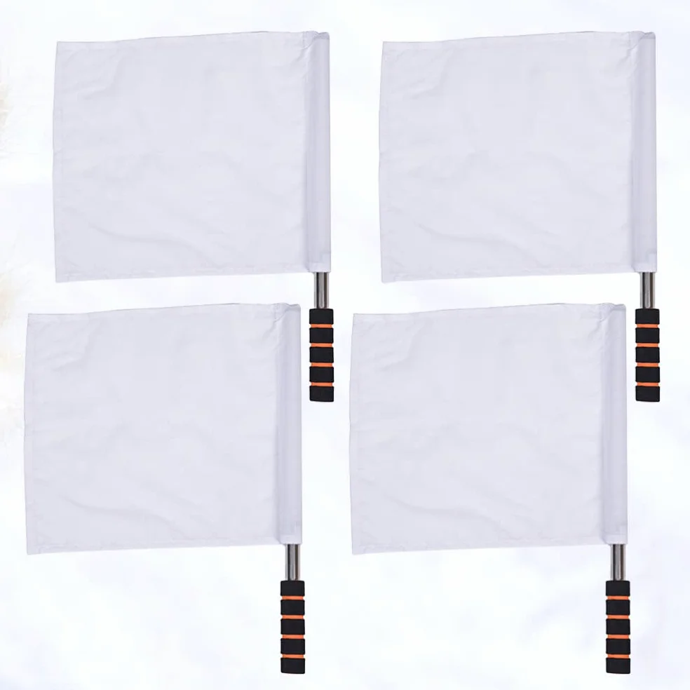 PRETYZOOM Drapeaux D'Arbitre Sportif 4Pcs Drapeau À Main Blanc Avec Poteau En Acier Inoxydable Pour Football Volley-Ball