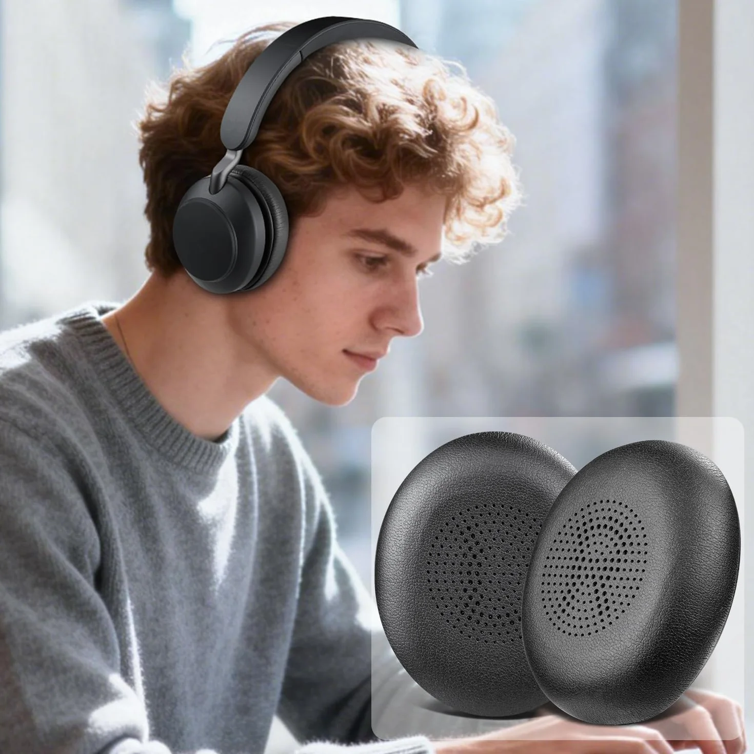 SOULWIT Mousse Coussinets pour Jabra Evolve2 65, Evolve2 40, Elite 45h Casque Supra-auriculaire sans Fil Cuir protéiné Plus Doux