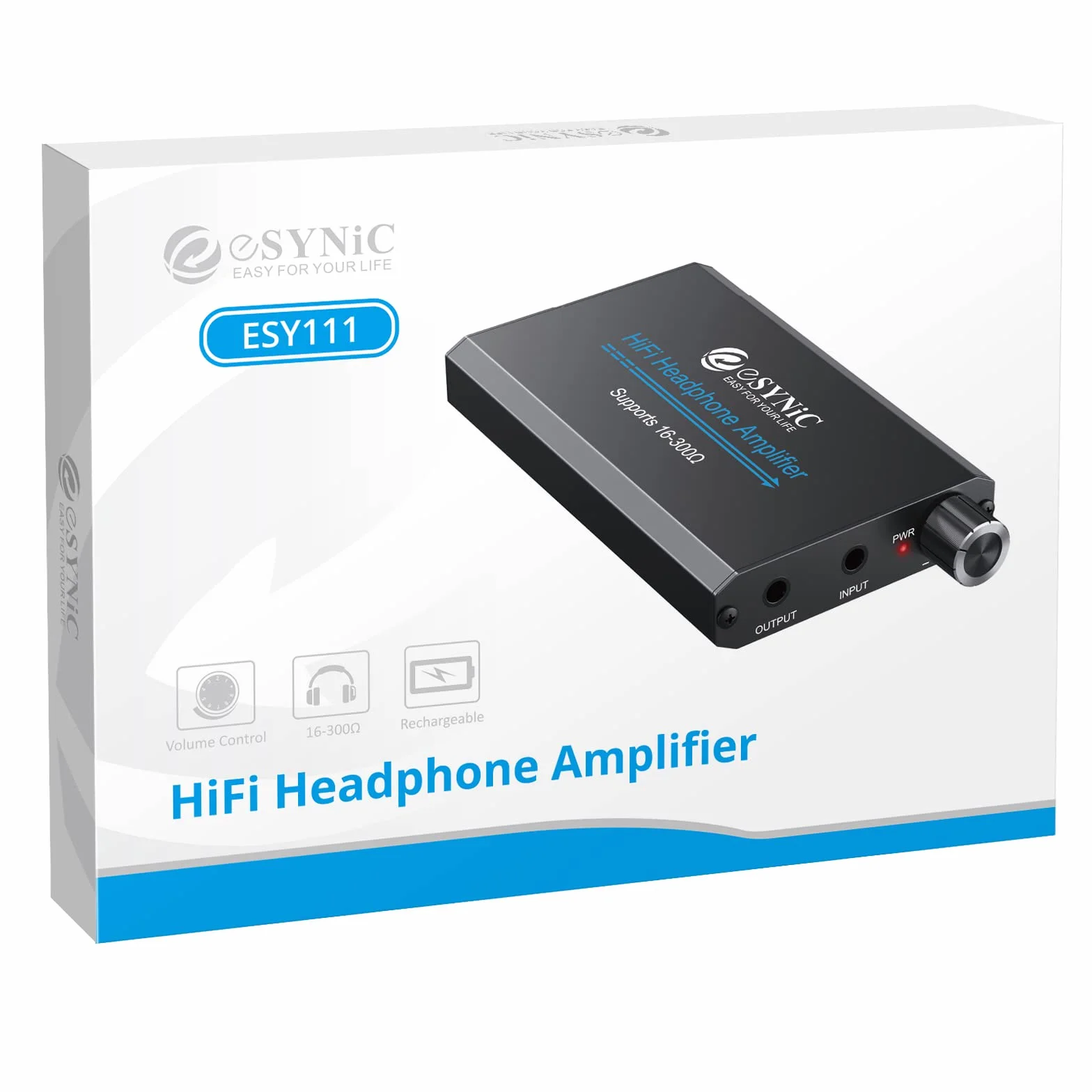 eSynic Ampli Casque Amplificateur Audio Professionnel Amplificateur Portable（Épaisseur 1,8 cm）Interface Stéréo 3,5 mm pour Lecteur MP3 Smartphone Ordinateur Portable avec câble d'alimentation USB-Noir