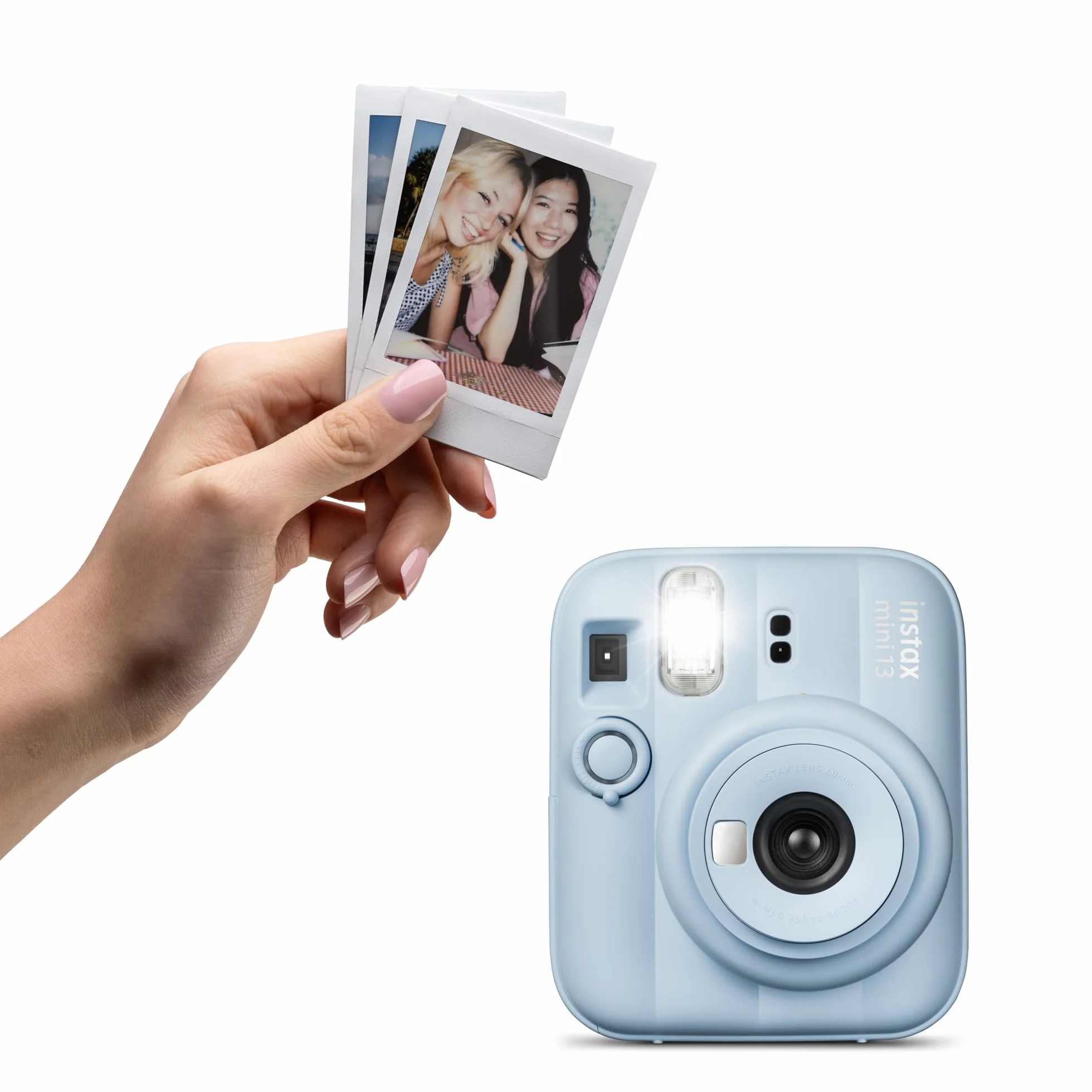 Appareil Photo instantané instax Mini 13 avec Flash Automatique intégré, Miroir pour Selfies intégré, Mode Gros Plan et retardateur, Bleu Glacé