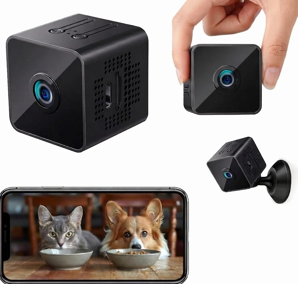 Mini Caméra Espion WiFi 1080P Full HD, Caméra de Surveillance Intérieure Discrète avec Détection de Mouvement et Vision Nocturne, Petite Caméra Connectée pour Bébé, Maison, Bureau et Auto, Noir