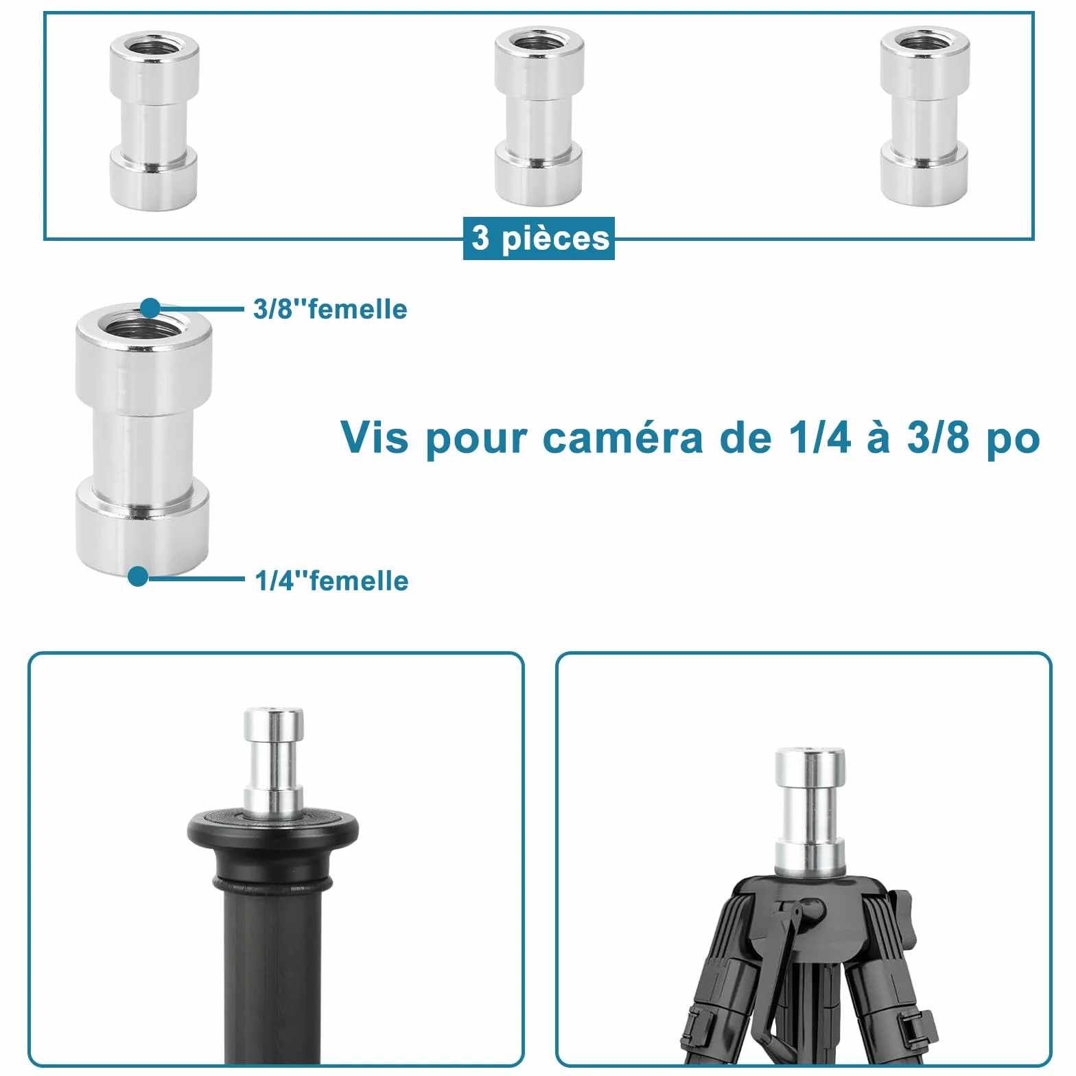 UTEBIT 22 PCS Vis Adaptateur Caméra 1/4" à 3/8" Adaptateur de Vis pour Trépied, Appareil Photo, Accessoires Trépieds et Monopods, Rotule, Flash, Plaque de Fixation Rapide