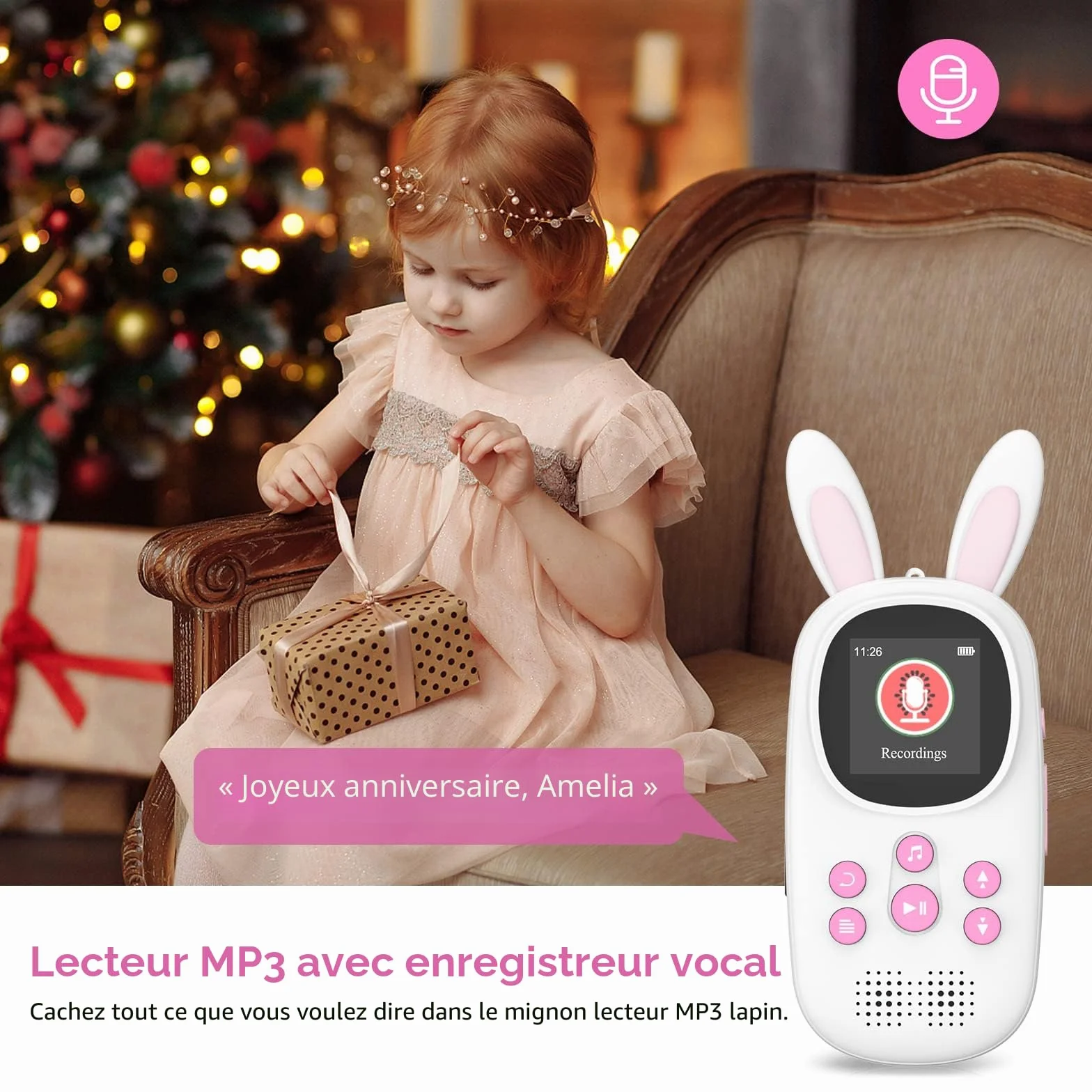 Lecteur MP3 Enfants 32 Go Bluetooth Haut-Parleur Radio FM Enregistrements Alarme Chronomètre
