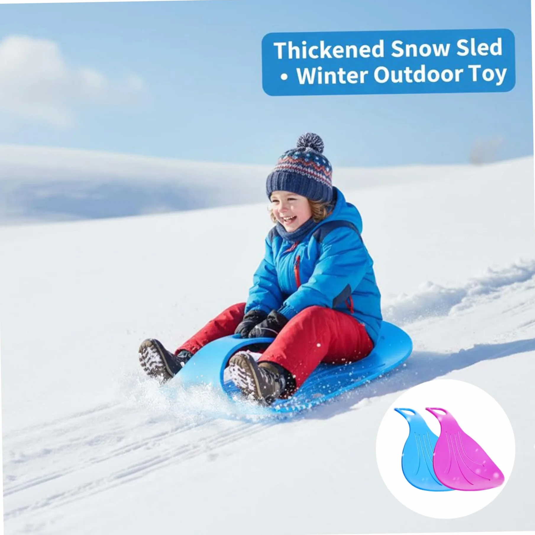 Luge à Neige 2 pièces pour Enfants avec Poignée Antidérapante, Planche de Glisse en Plastique Flexible