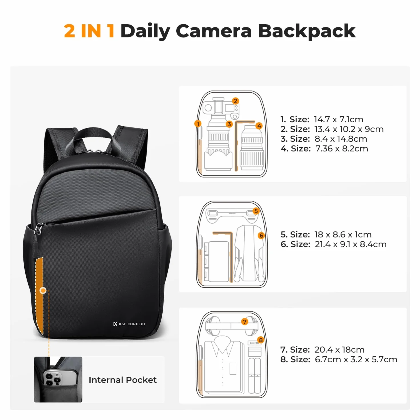 K&F CONCEPT Sac à dos pour appareil photo, petit sac à dos photo compact sacoche de protection épaisse pour appareil photo, résistante à l'eau, compatible avec un appareil photo, tablette 9,7 pouces
