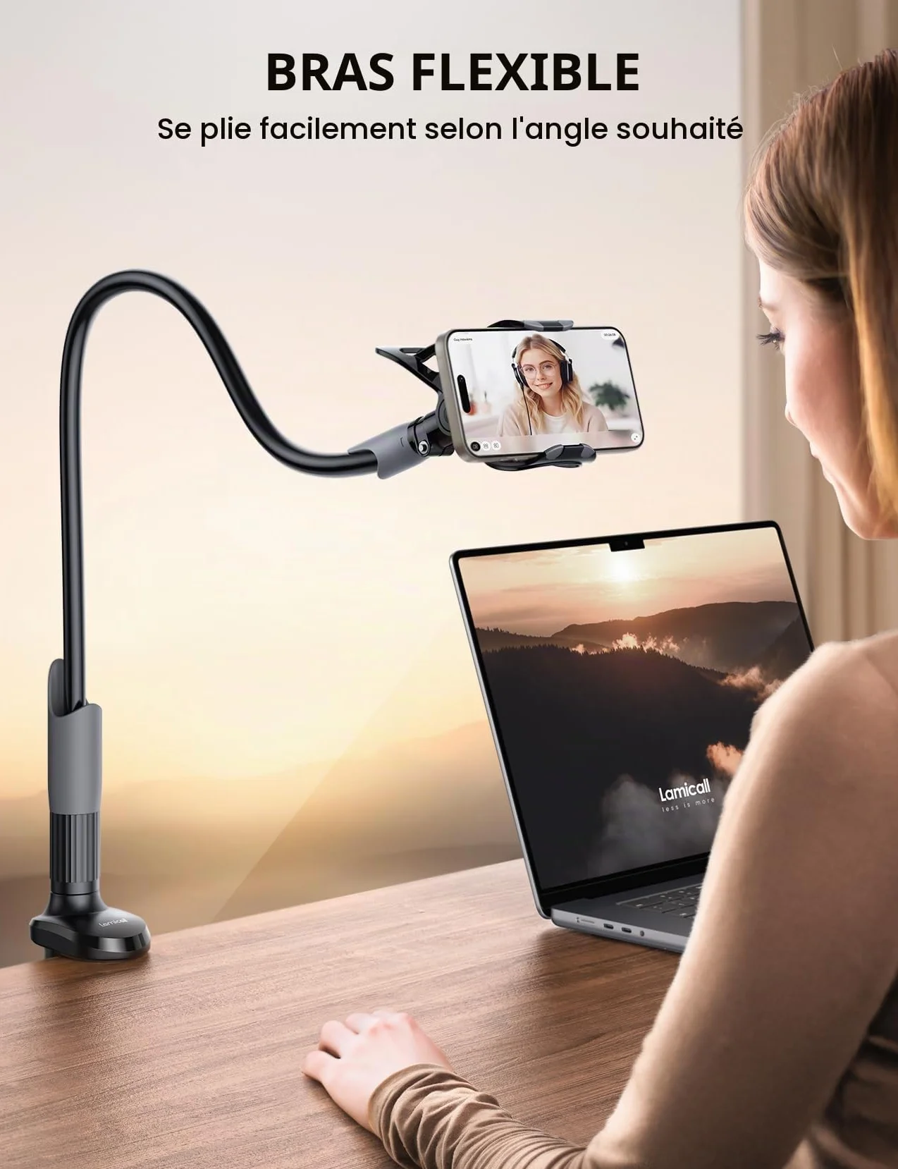 Lamicall Support Téléphone, Gooseneck Support Réglable - Universelle Rotation 360° Support pour iPhone 17 Pro Max Air, 16/15/14/13 Pro Max Mini, XS XR X 8 7, Switch, Samsung, Smartphones - Noir