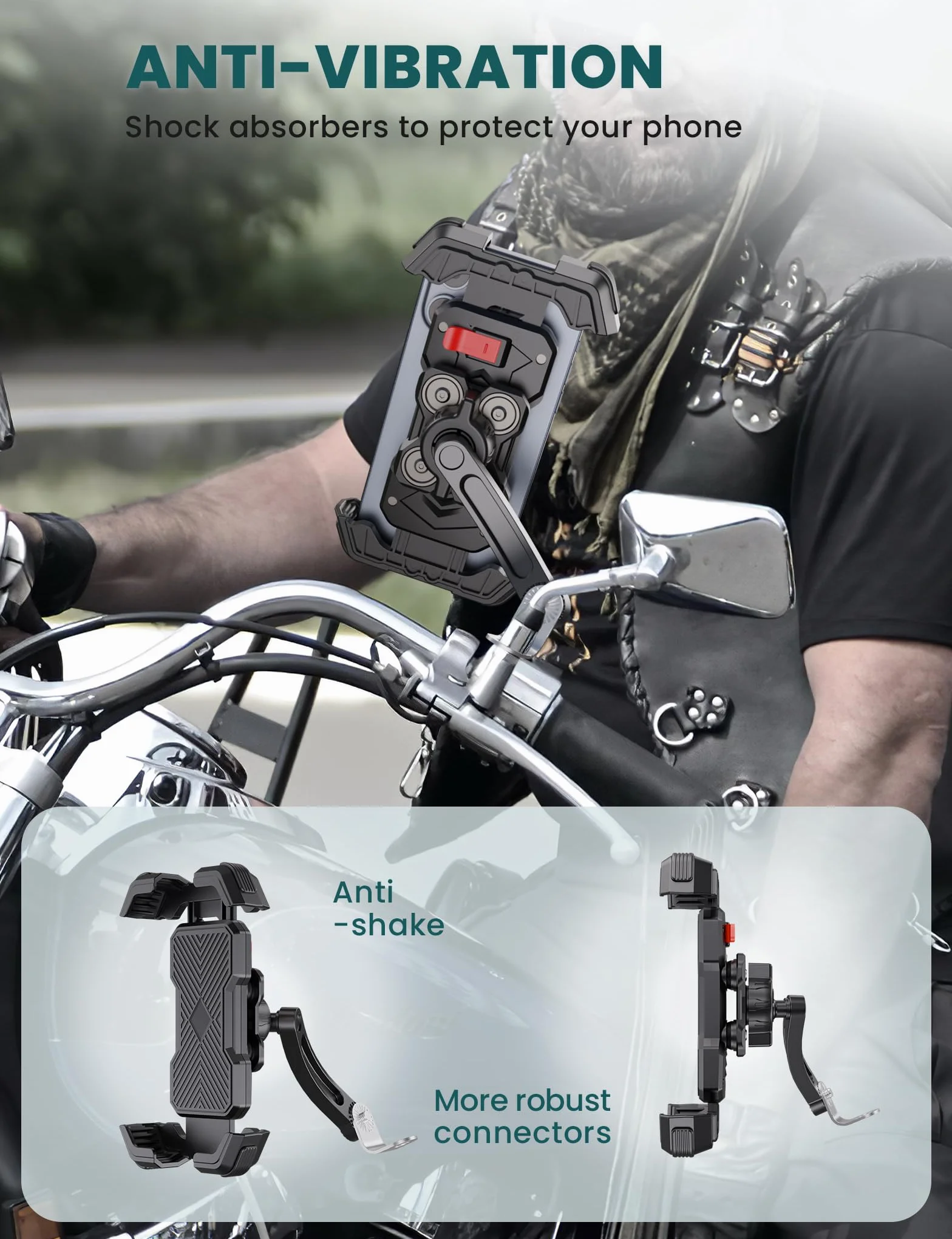 Grefay Support Téléphone Moto Support Telephone Scooter[2025 Double Amortissement des Vibrations] Support Téléphone pour Rétroviseur Moto avec Rotation à 360° pour Smartphone de 4,5-7,2 Pouces