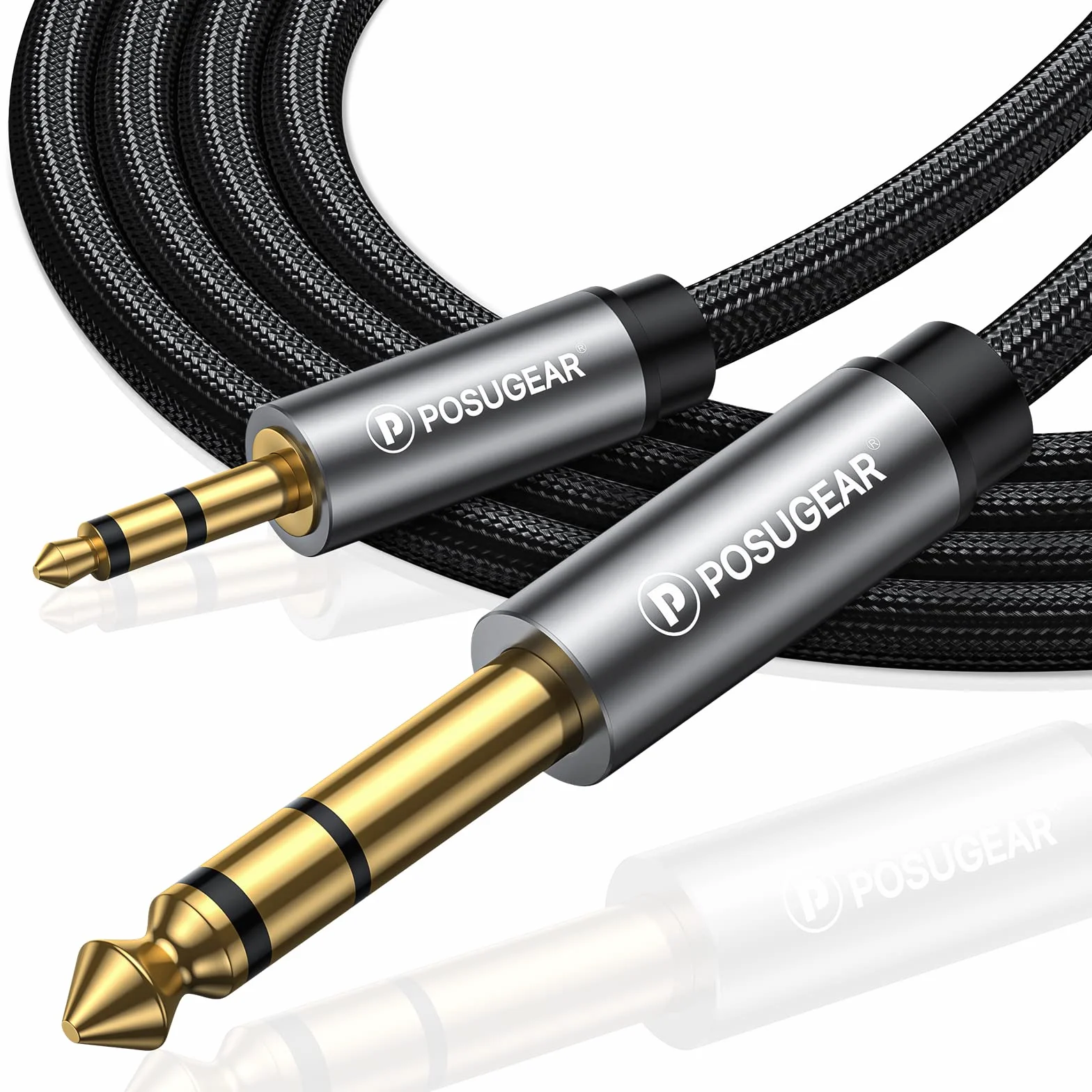 POSUGEAR Câble Audio 3.5mm vers 6.35mm Stéréo Jack 3M, Nylon Tressé Jack Stéréo 6.35 Mâle vers 3.5 Mâle pour Lecteurs de DVD, Haut-parleurs, Table de Mixage, Cinéma Maison etc.
